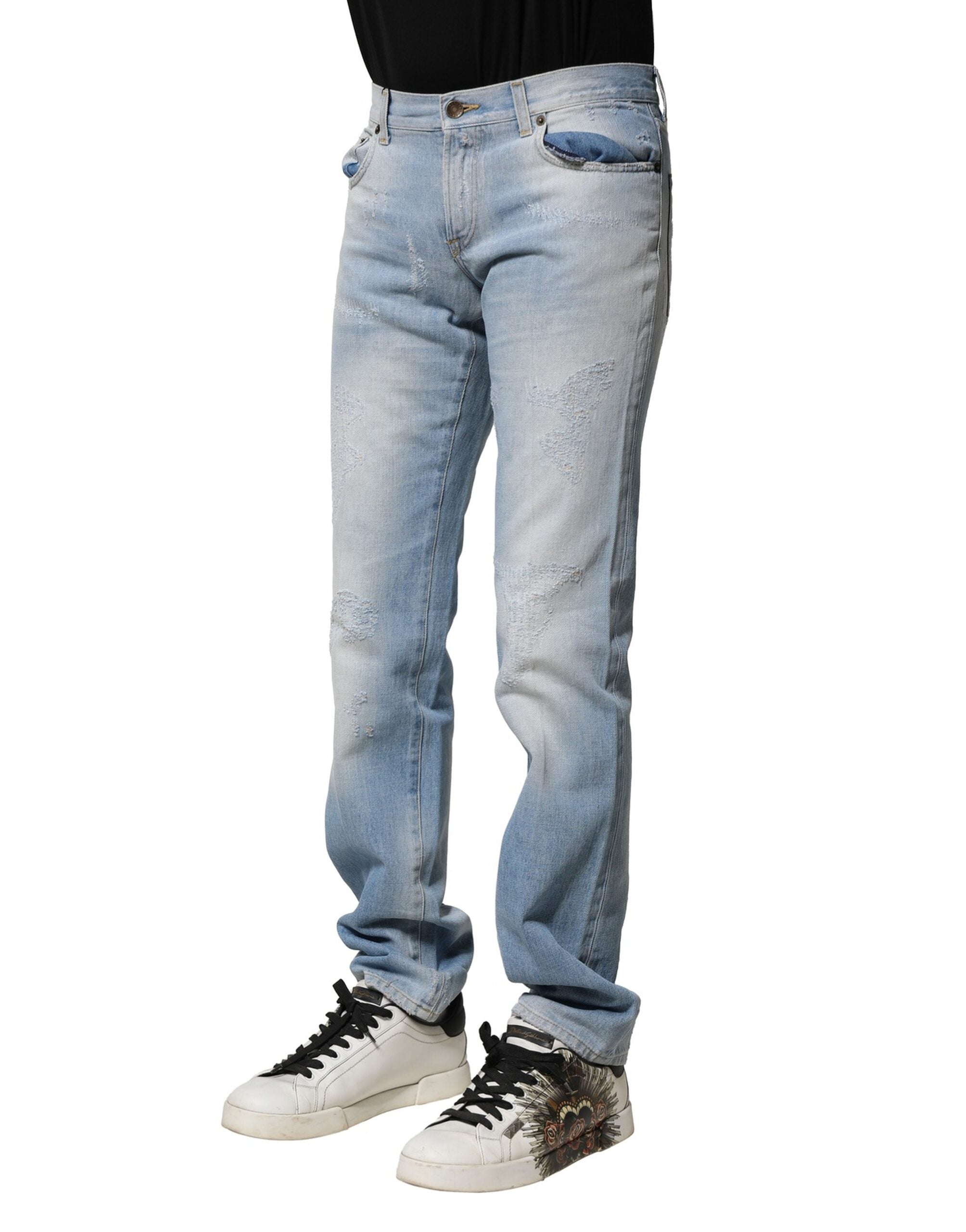 Dolce & Gabbana Light Blue Washed Straight Fit Denim Jeans-3