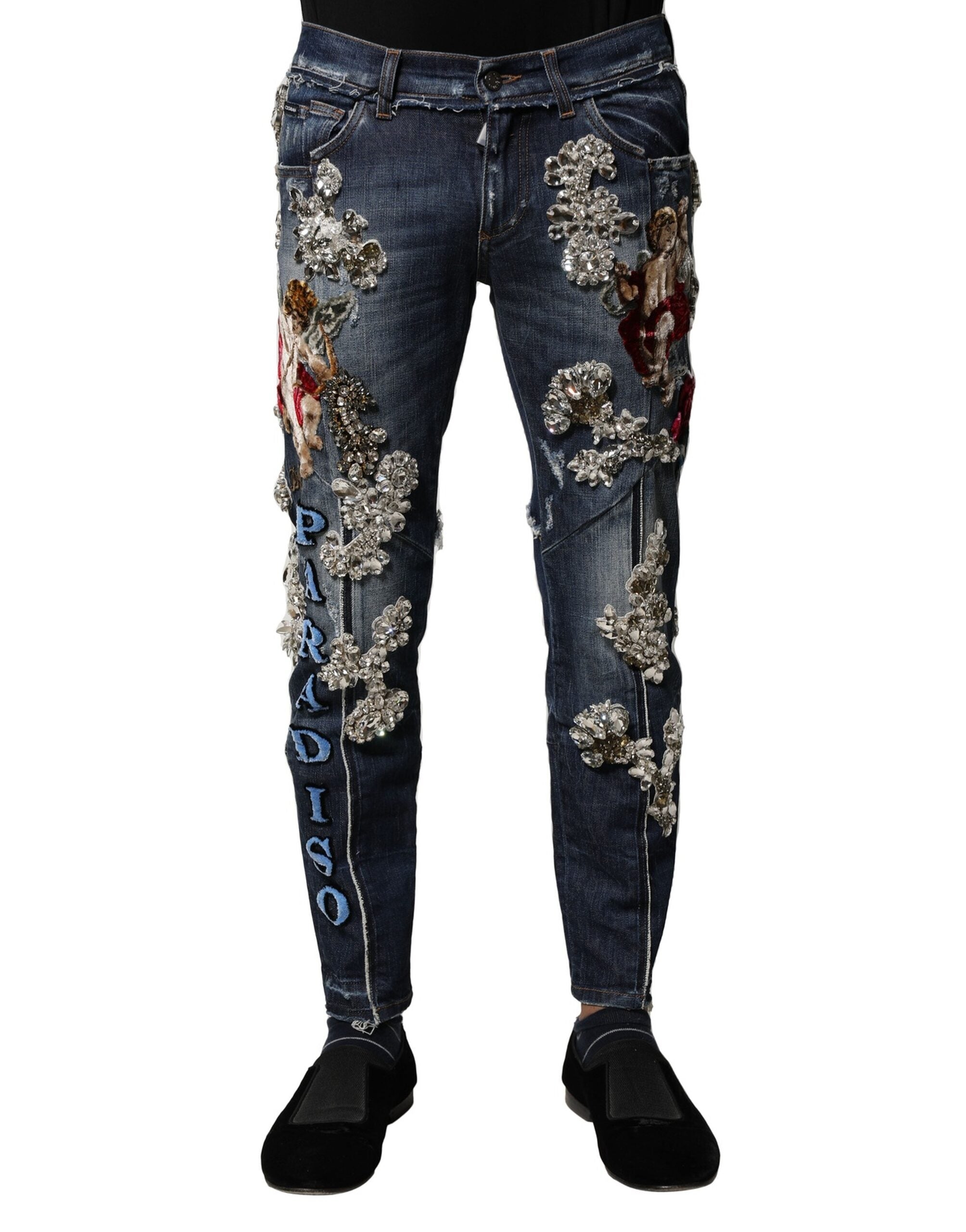 Dolce & Gabbana Blaue Baumwolle mit Strassverzierung Denim Jeans-2