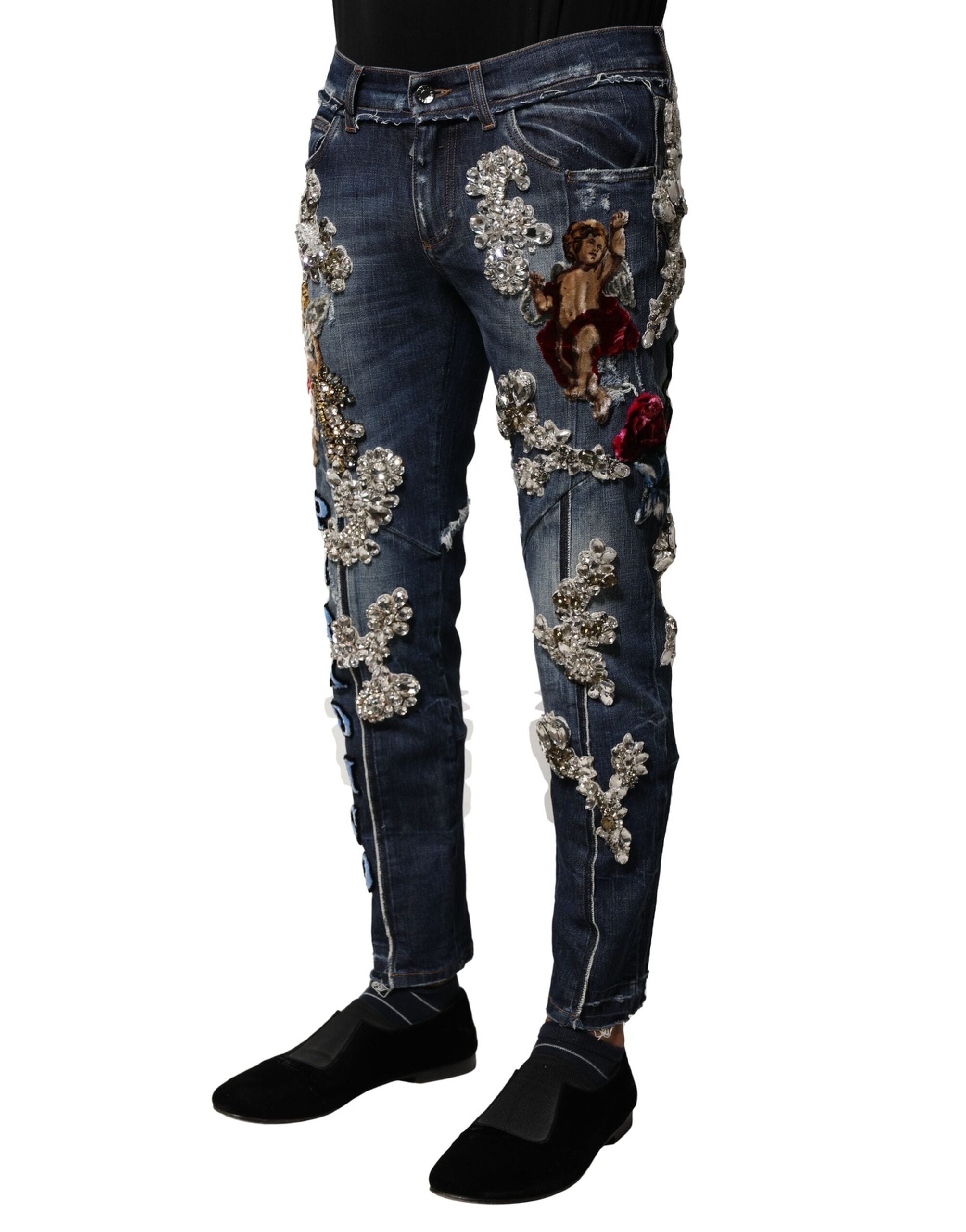 Dolce & Gabbana Blaue Baumwolle mit Strassverzierung Denim Jeans-3