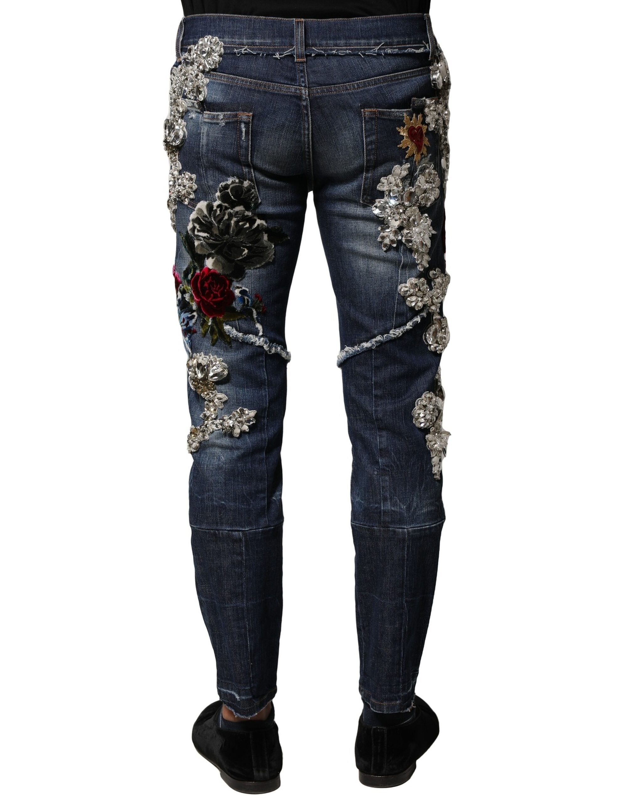Dolce & Gabbana Blaue Baumwolle mit Strassverzierung Denim Jeans-4