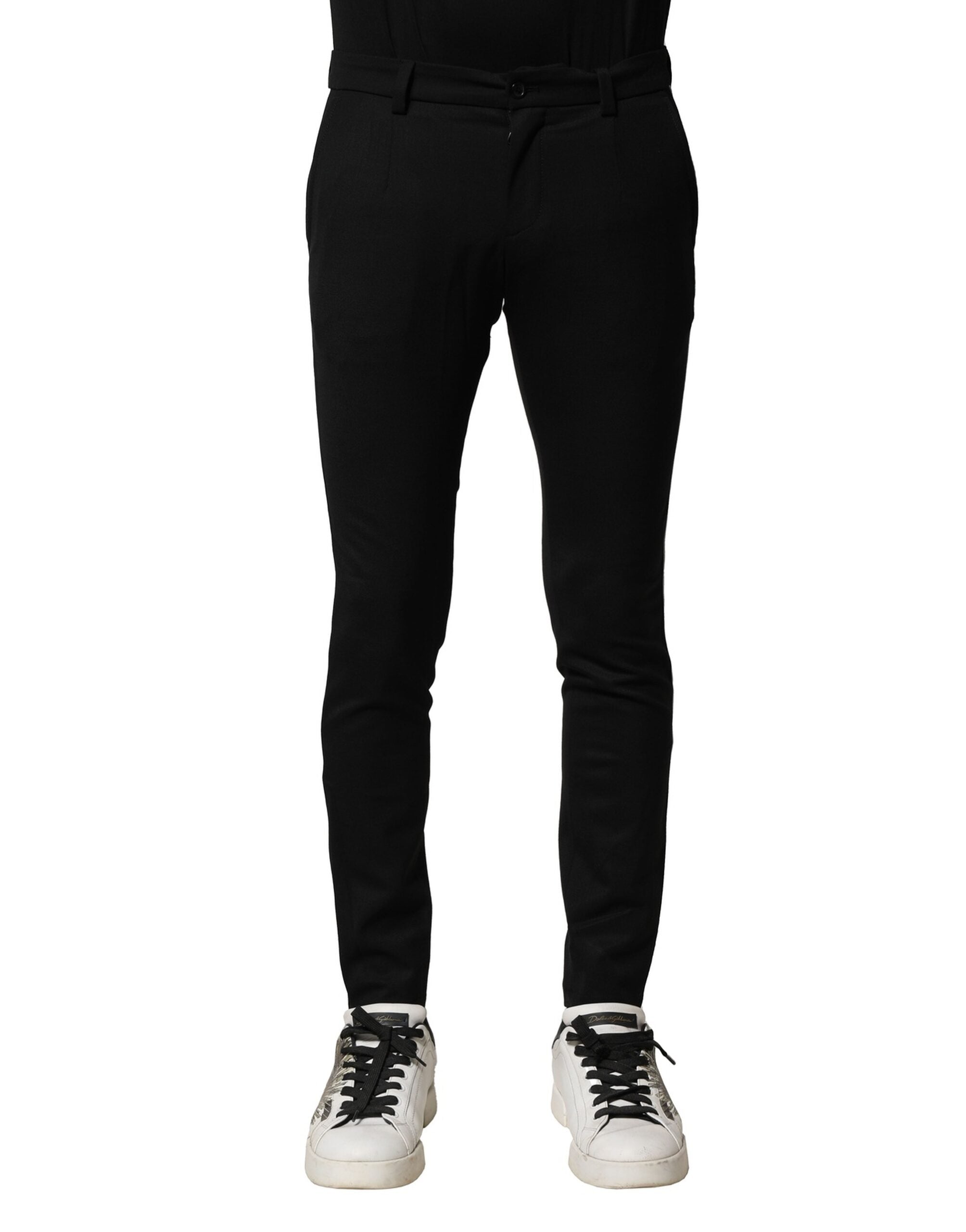 Pantalones ajustados de cintura media de lana negra de Dolce & Gabbana para hombre-1