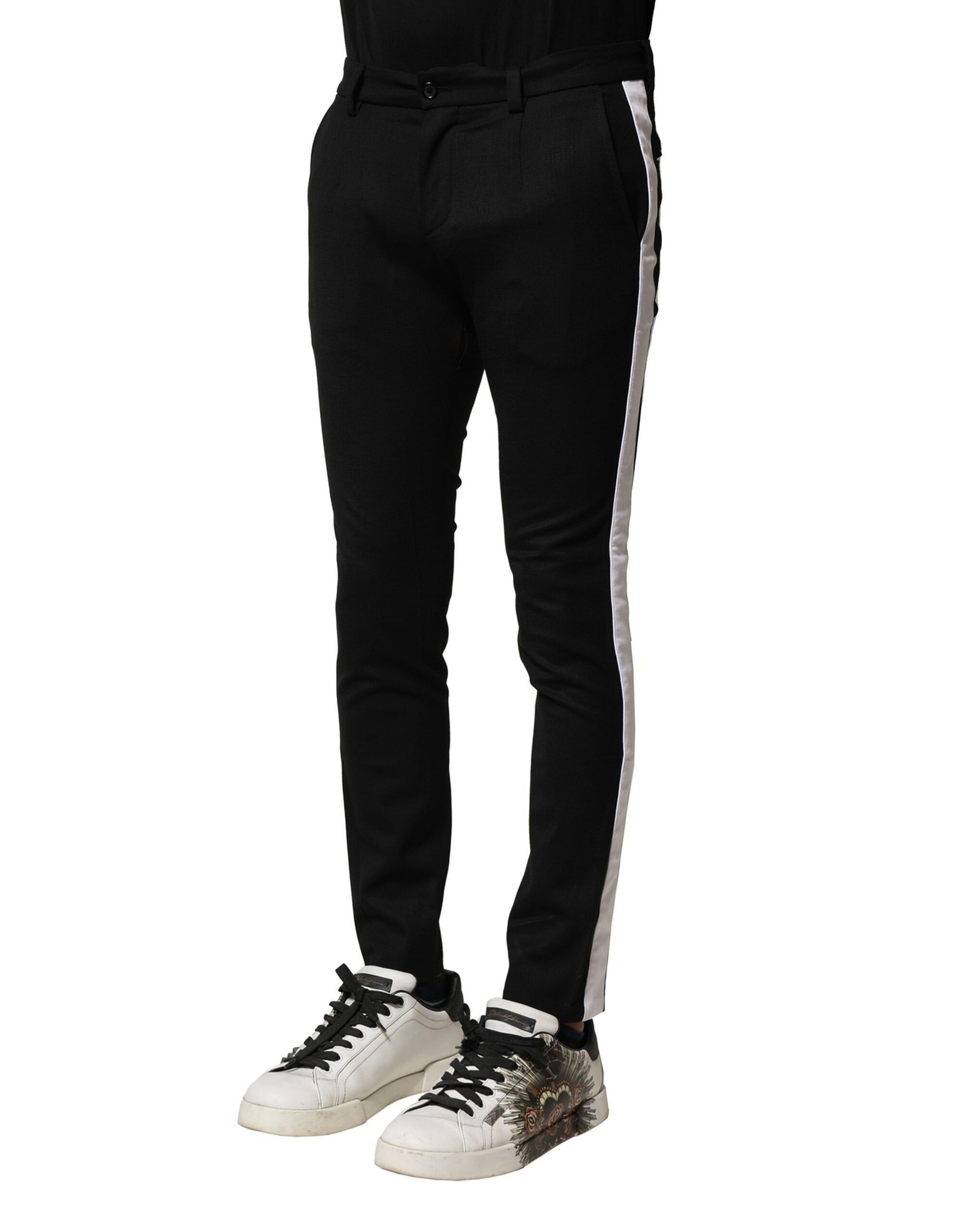 Pantalones ajustados de cintura media de lana negra de Dolce & Gabbana para hombre-3