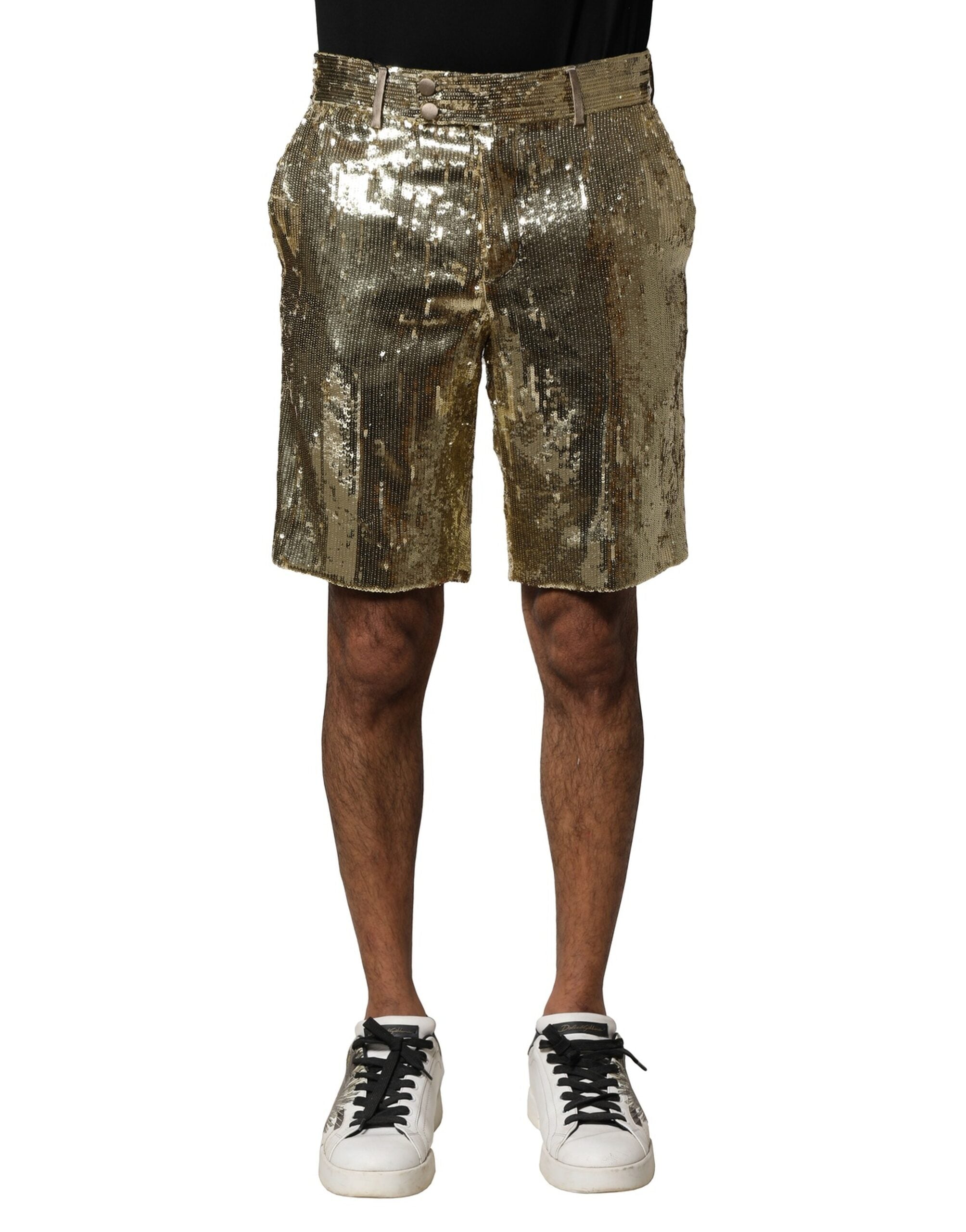Dolce & Gabbana gold-colored polyester Bermuda shorts with sequin embellishment-1