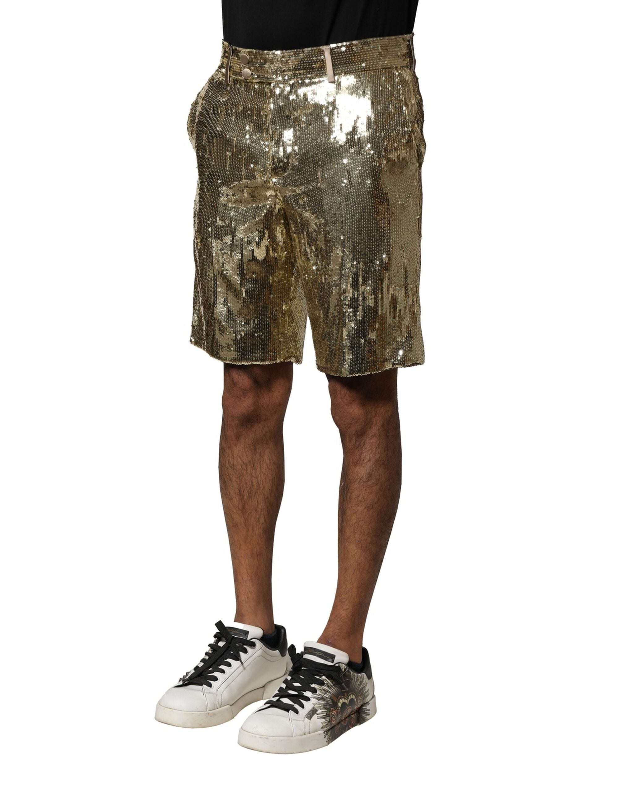 Dolce & Gabbana gold-colored polyester Bermuda shorts with sequin embellishment-3