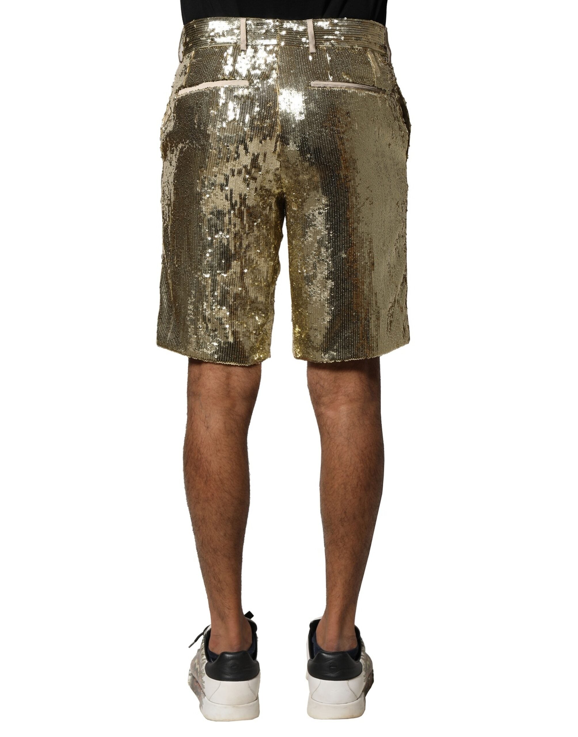 Dolce & Gabbana gold-colored polyester Bermuda shorts with sequin embellishment-4