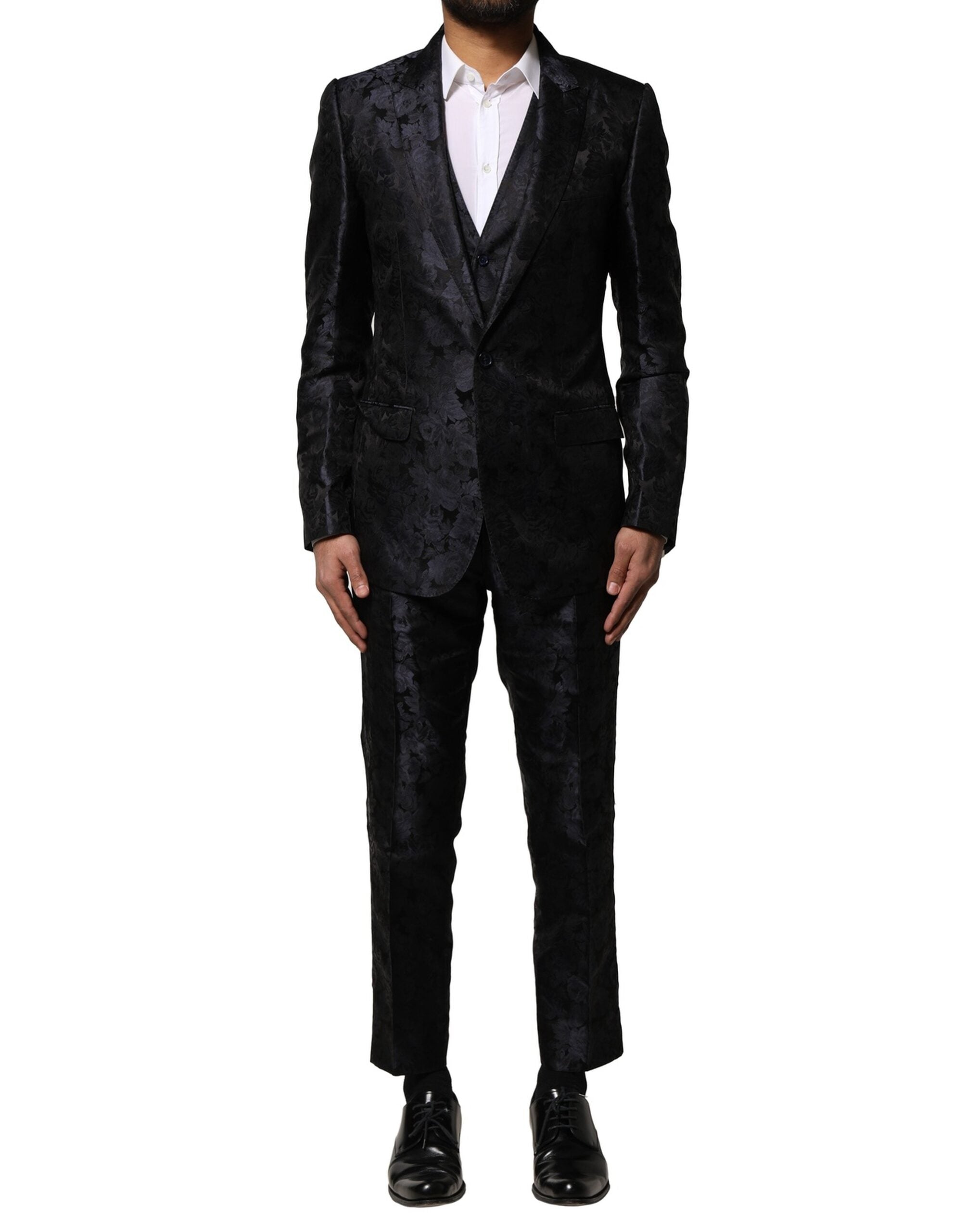 Traje de tres piezas de jacquard negro de Dolce & Gabbana-2