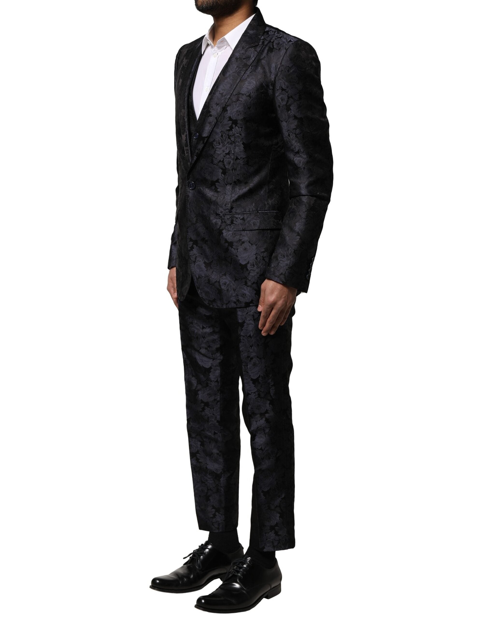 Traje de tres piezas de jacquard negro de Dolce & Gabbana-3