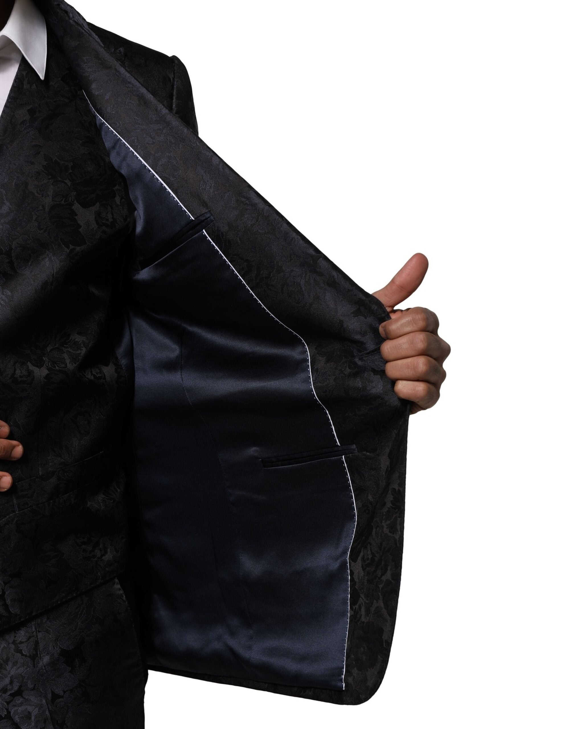Traje de tres piezas de jacquard negro de Dolce & Gabbana-5