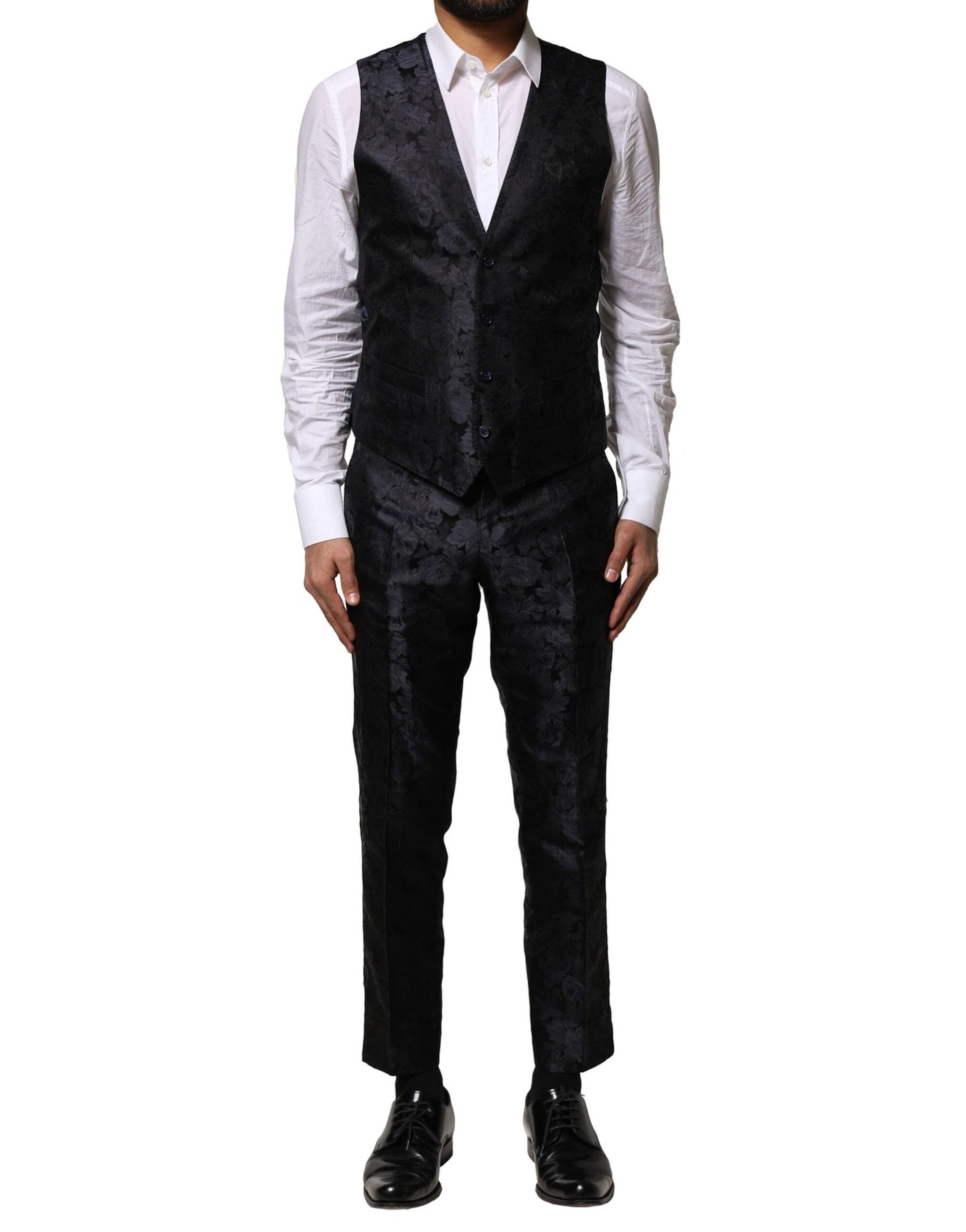 Traje de tres piezas de jacquard negro de Dolce & Gabbana-6