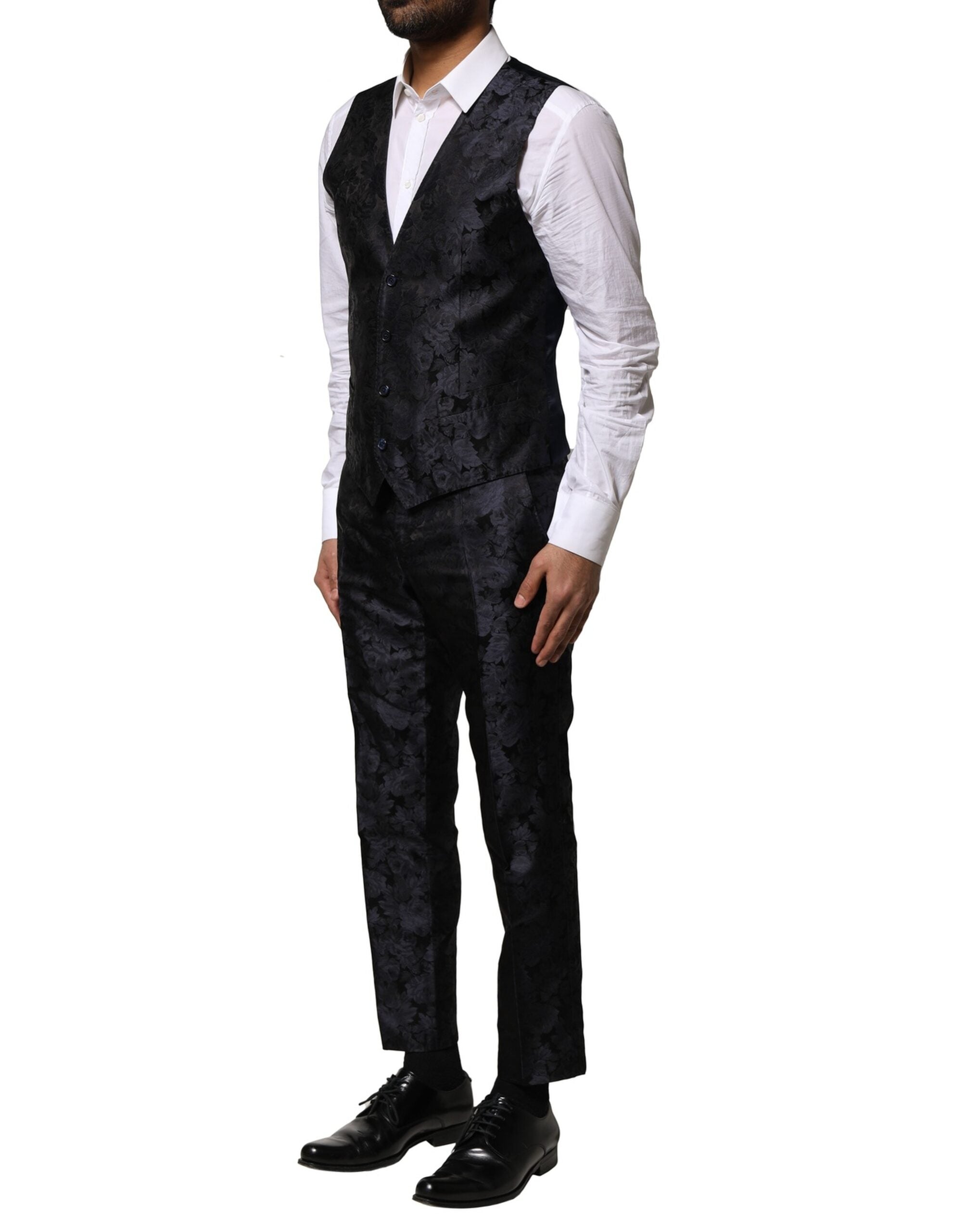 Traje de tres piezas de jacquard negro de Dolce & Gabbana-7