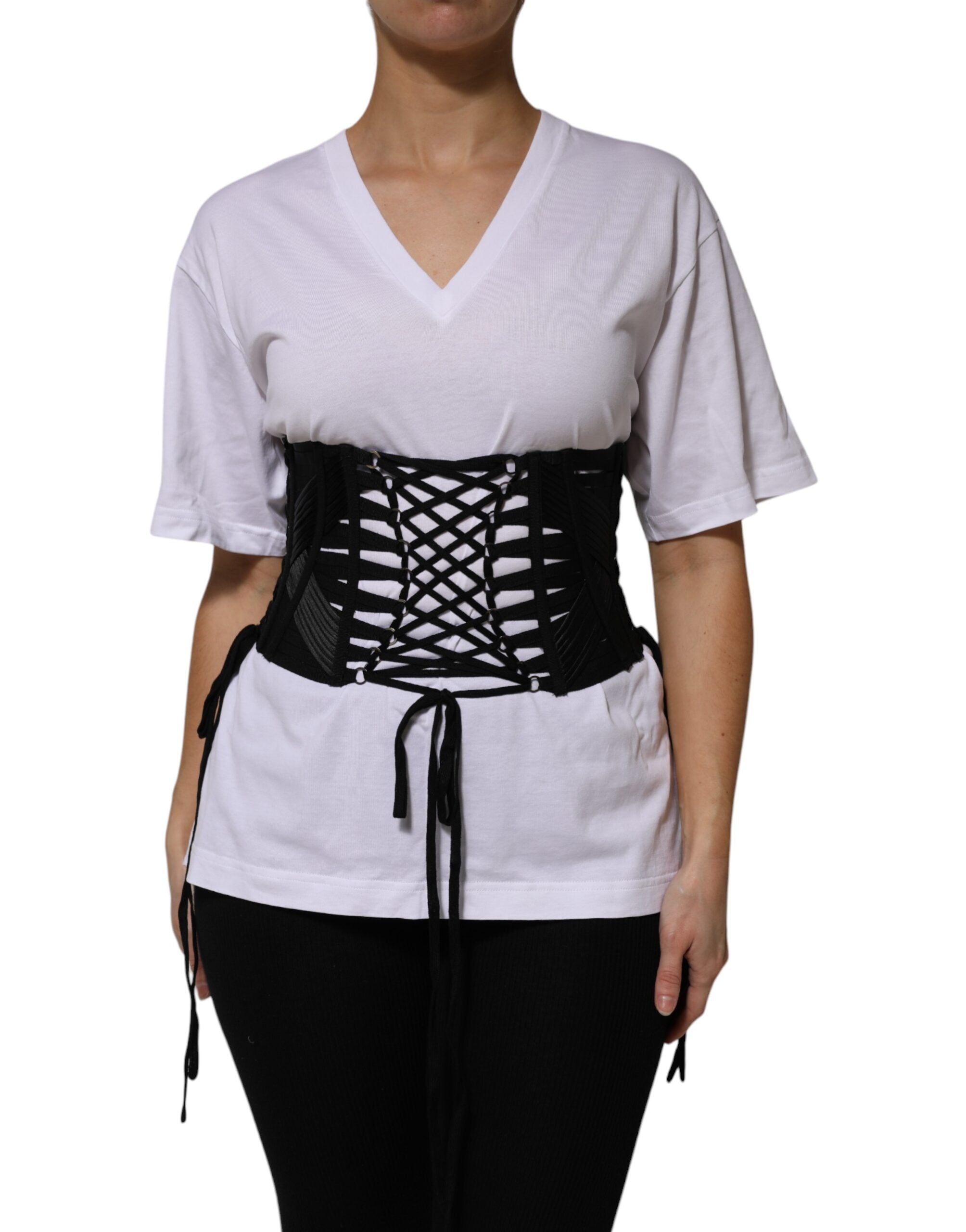Dolce & Gabbana Black Cotton Waist Lace-Up Strap Corset Belt-2