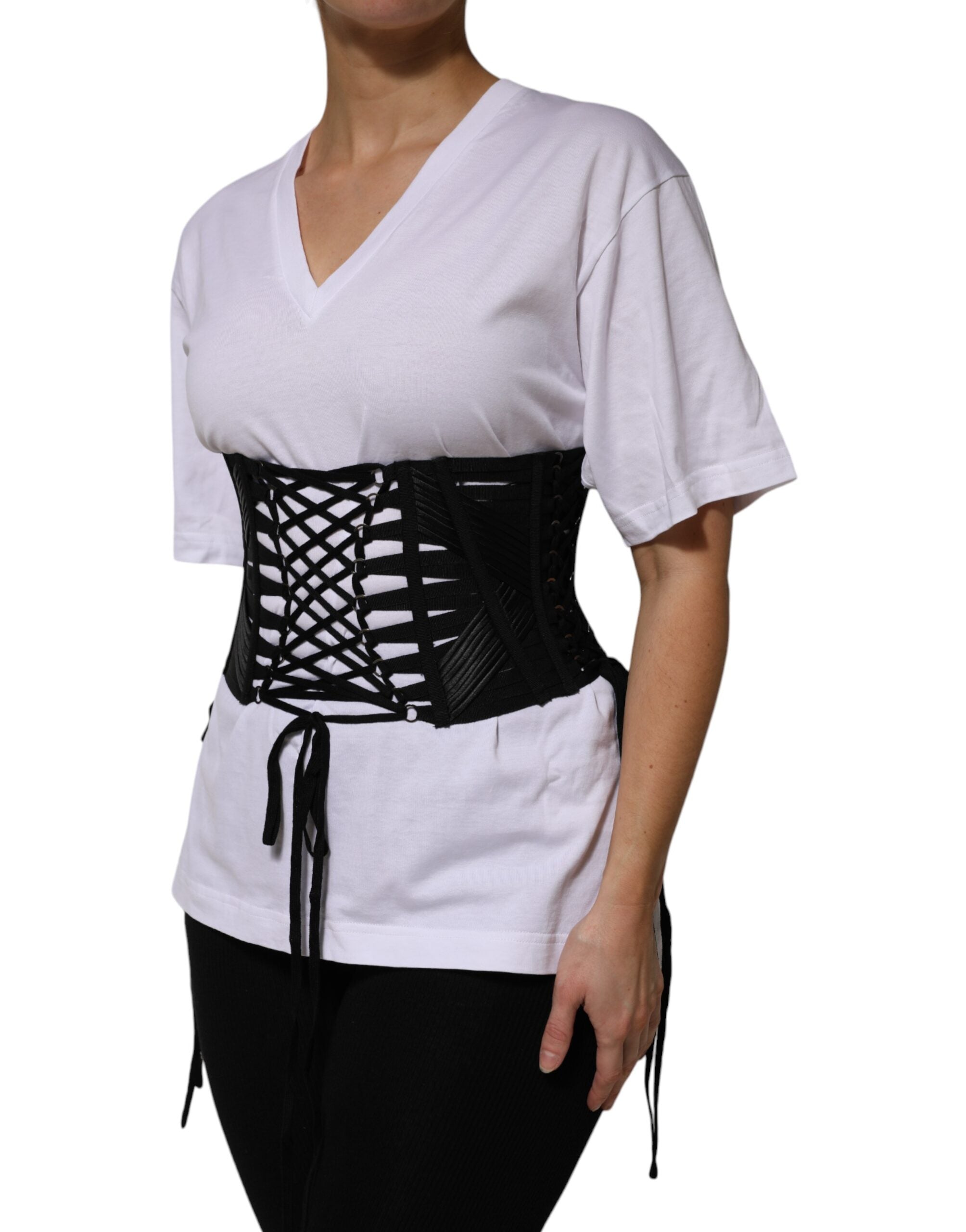 Dolce & Gabbana Black Cotton Waist Lace-Up Strap Corset Belt-3