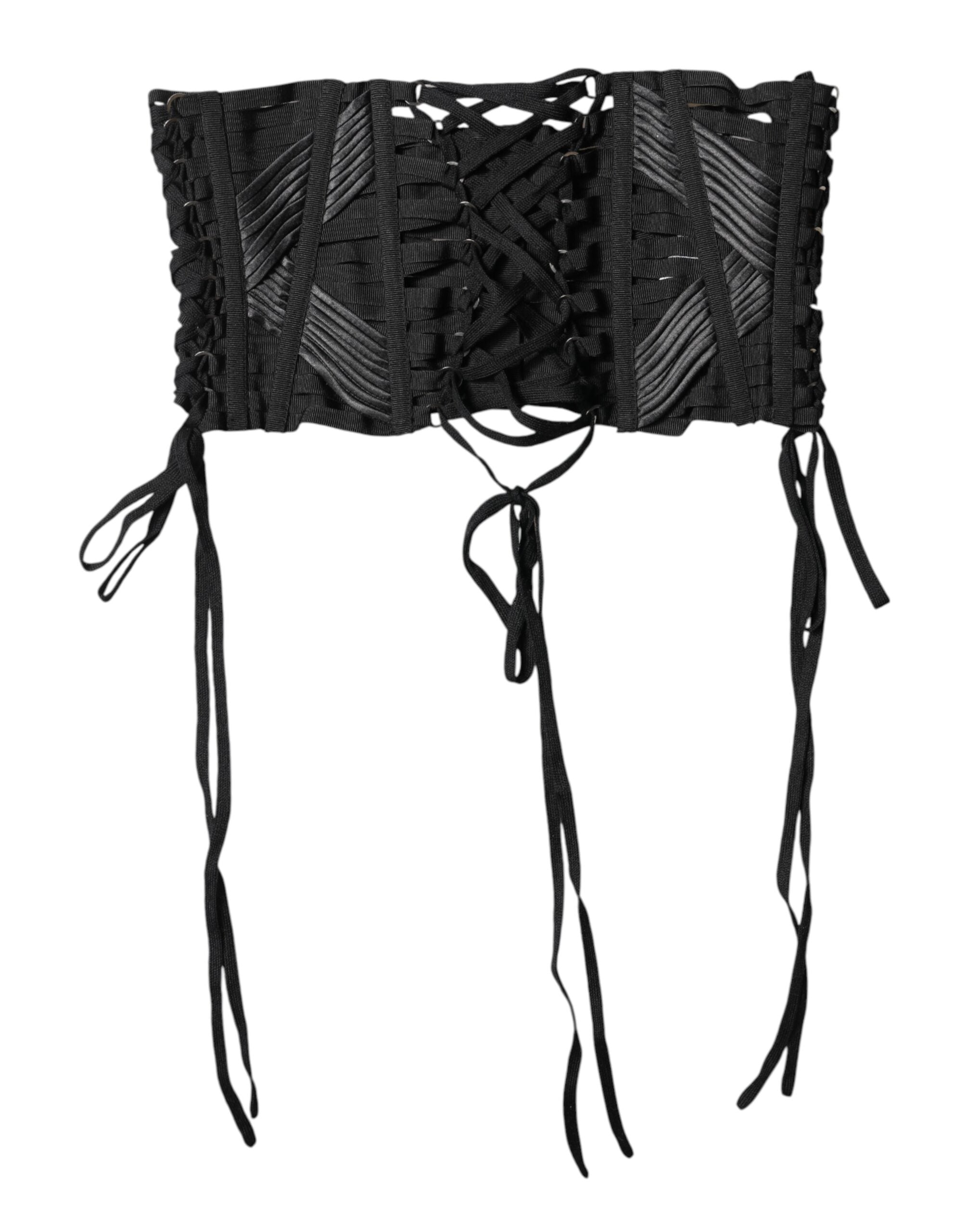 Dolce & Gabbana Black Cotton Waist Lace-Up Strap Corset Belt-6