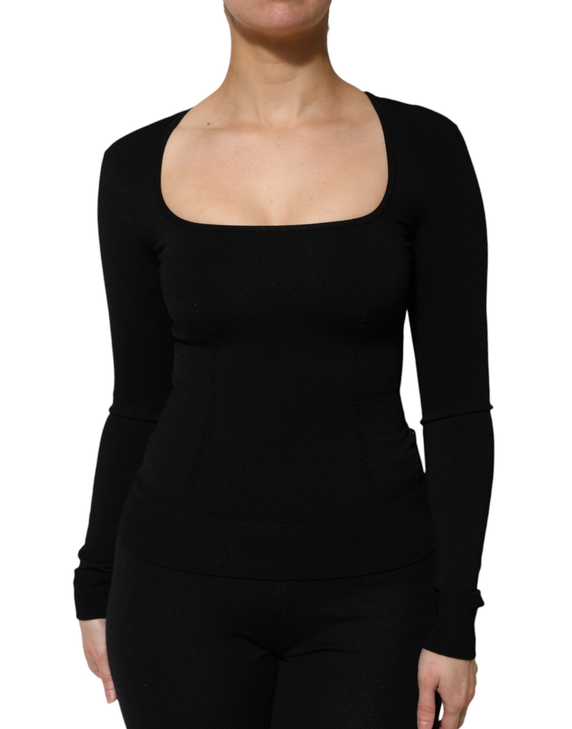 Dolce & Gabbana Schwarzes Langarm-Pullover-Top mit quadratischem Ausschnitt-2