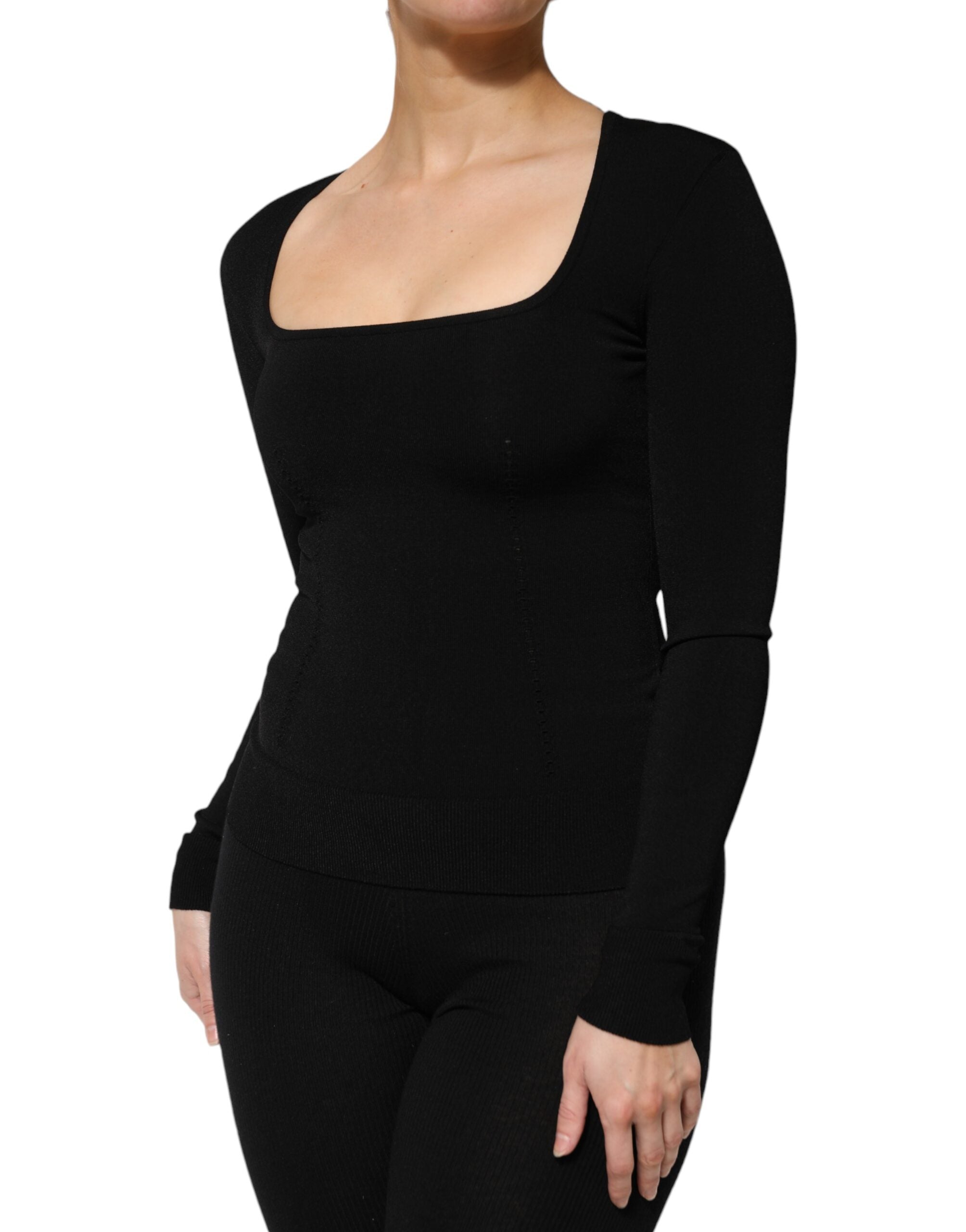 Dolce & Gabbana Schwarzes Langarm-Pullover-Top mit quadratischem Ausschnitt-3