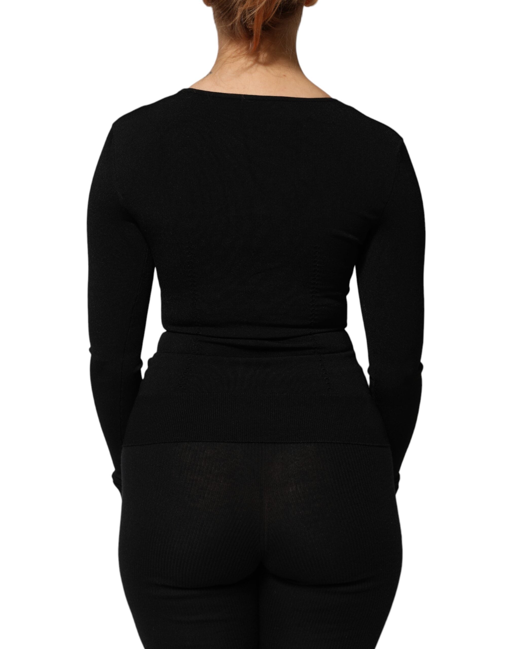 Dolce & Gabbana Schwarzes Langarm-Pullover-Top mit quadratischem Ausschnitt-4