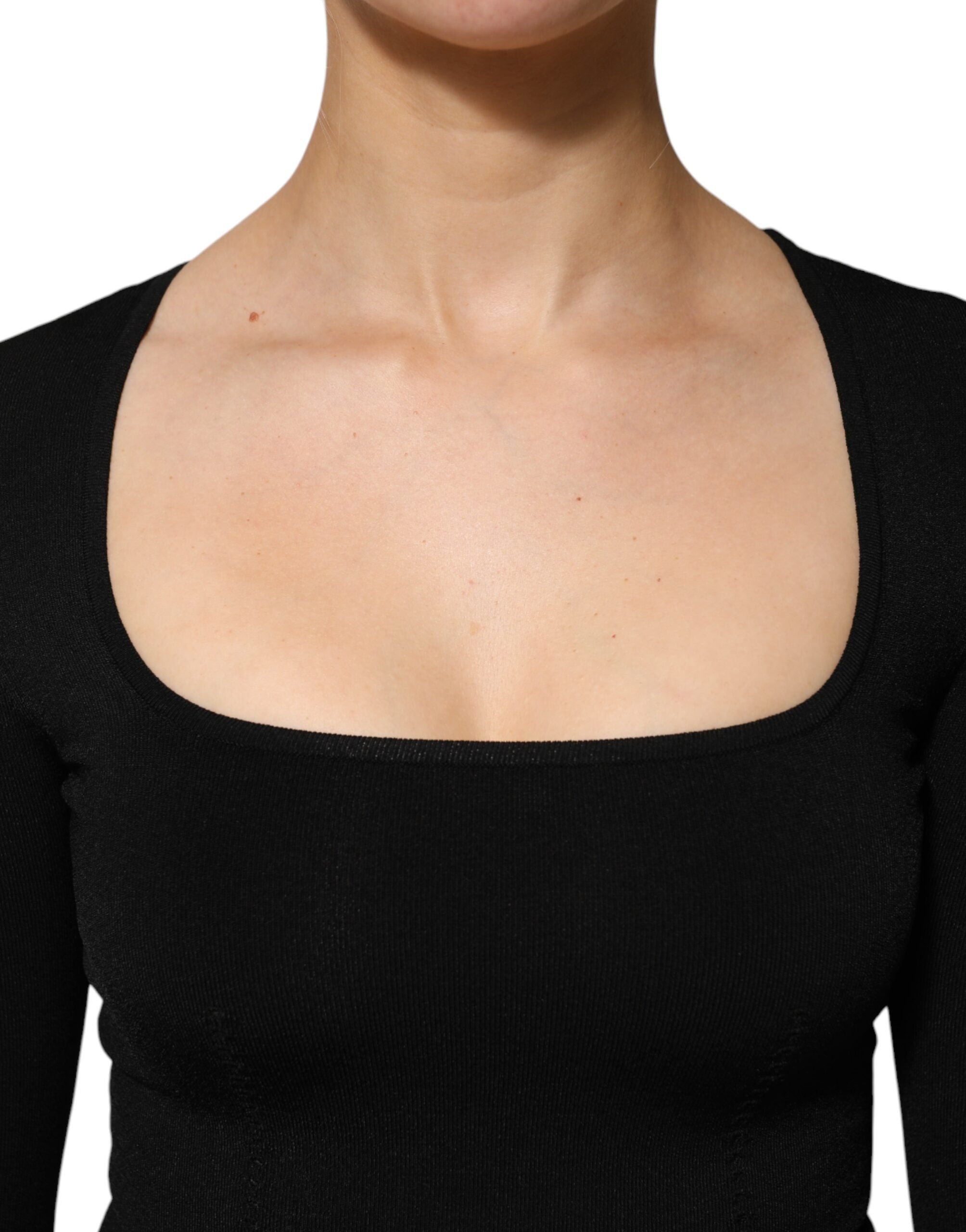Dolce & Gabbana Schwarzes Langarm-Pullover-Top mit quadratischem Ausschnitt-5