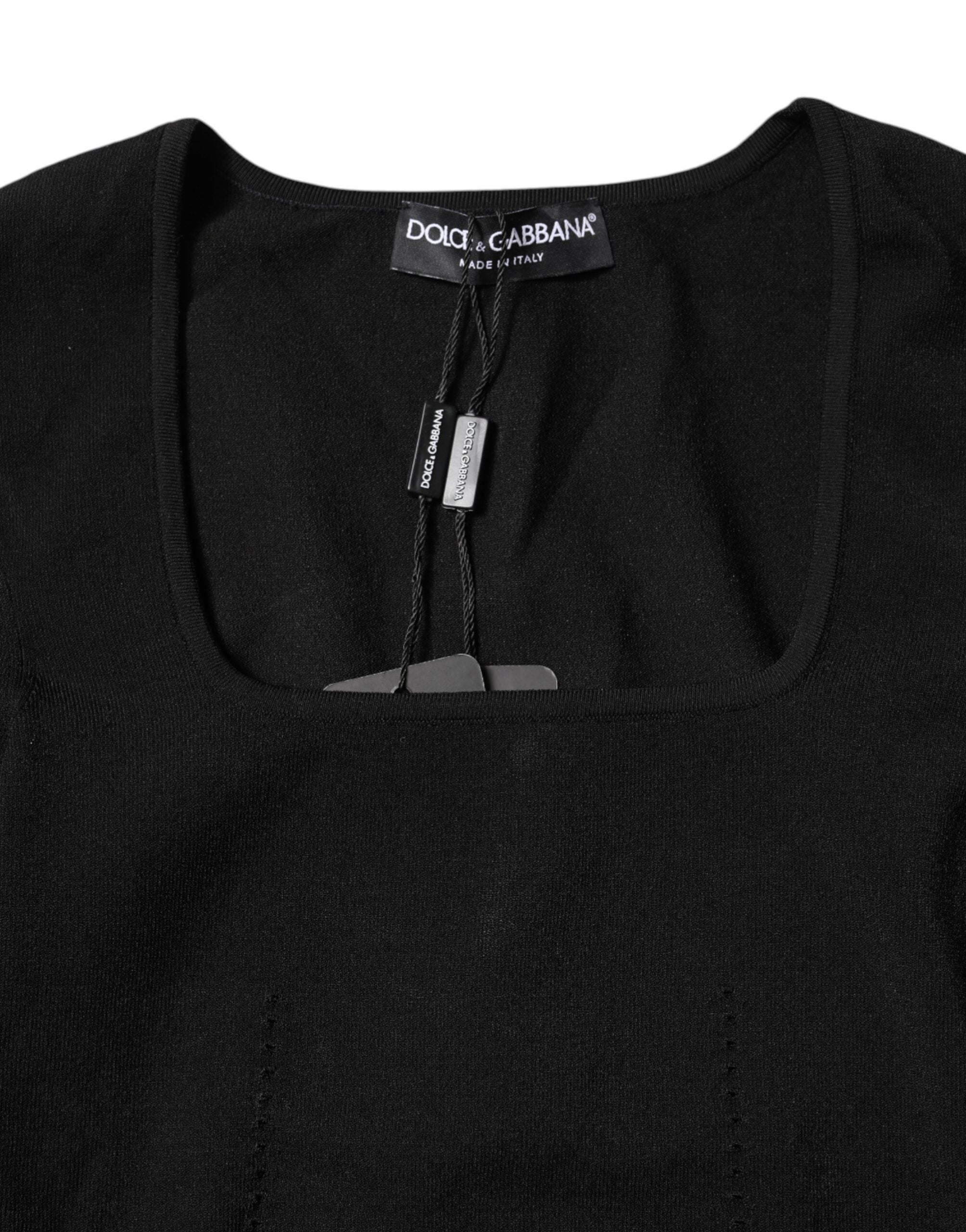Dolce & Gabbana Schwarzes Langarm-Pullover-Top mit quadratischem Ausschnitt-6