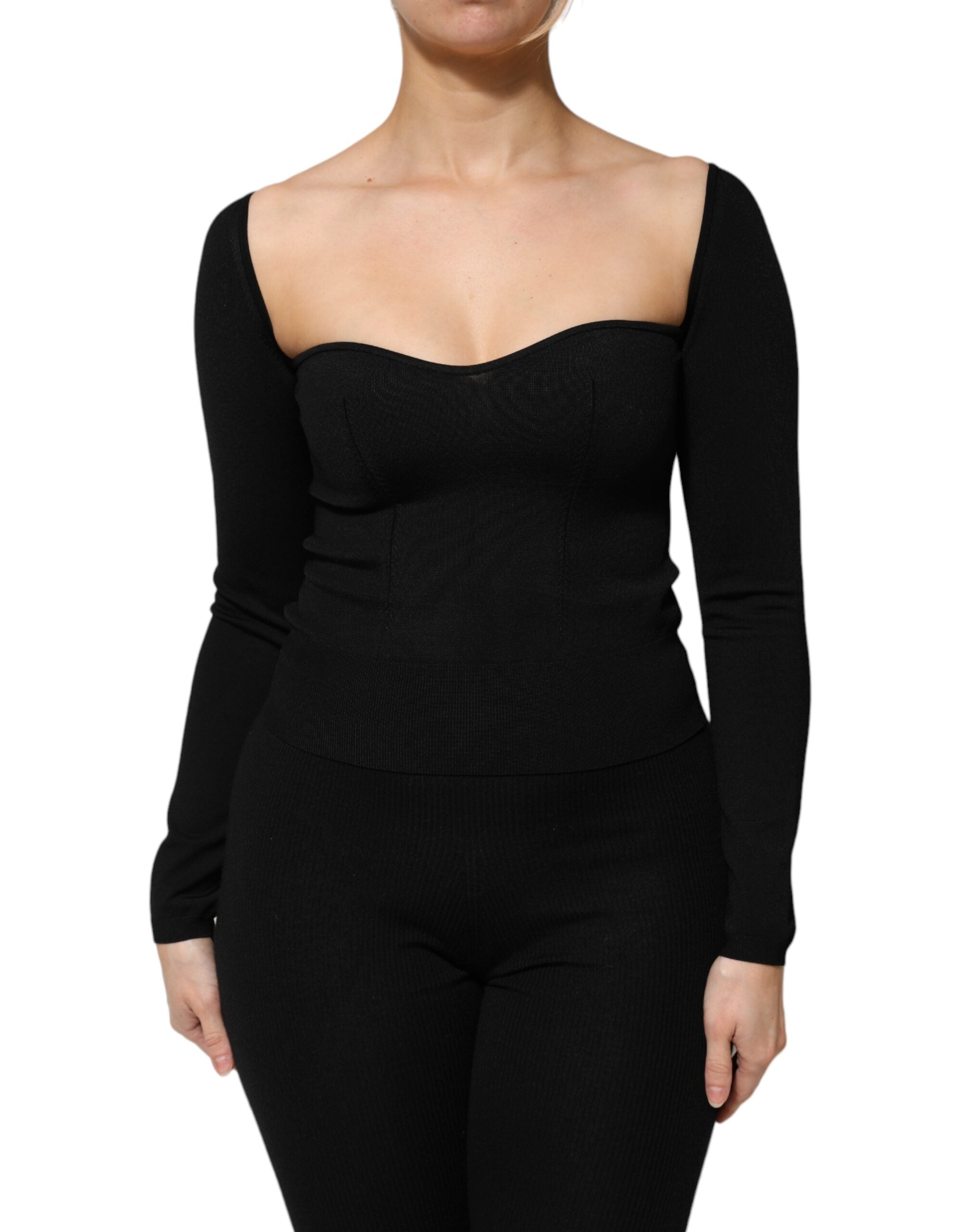 Dolce & Gabbana Schwarzer Viskose-Langarm-Pullover Bluse Top-2