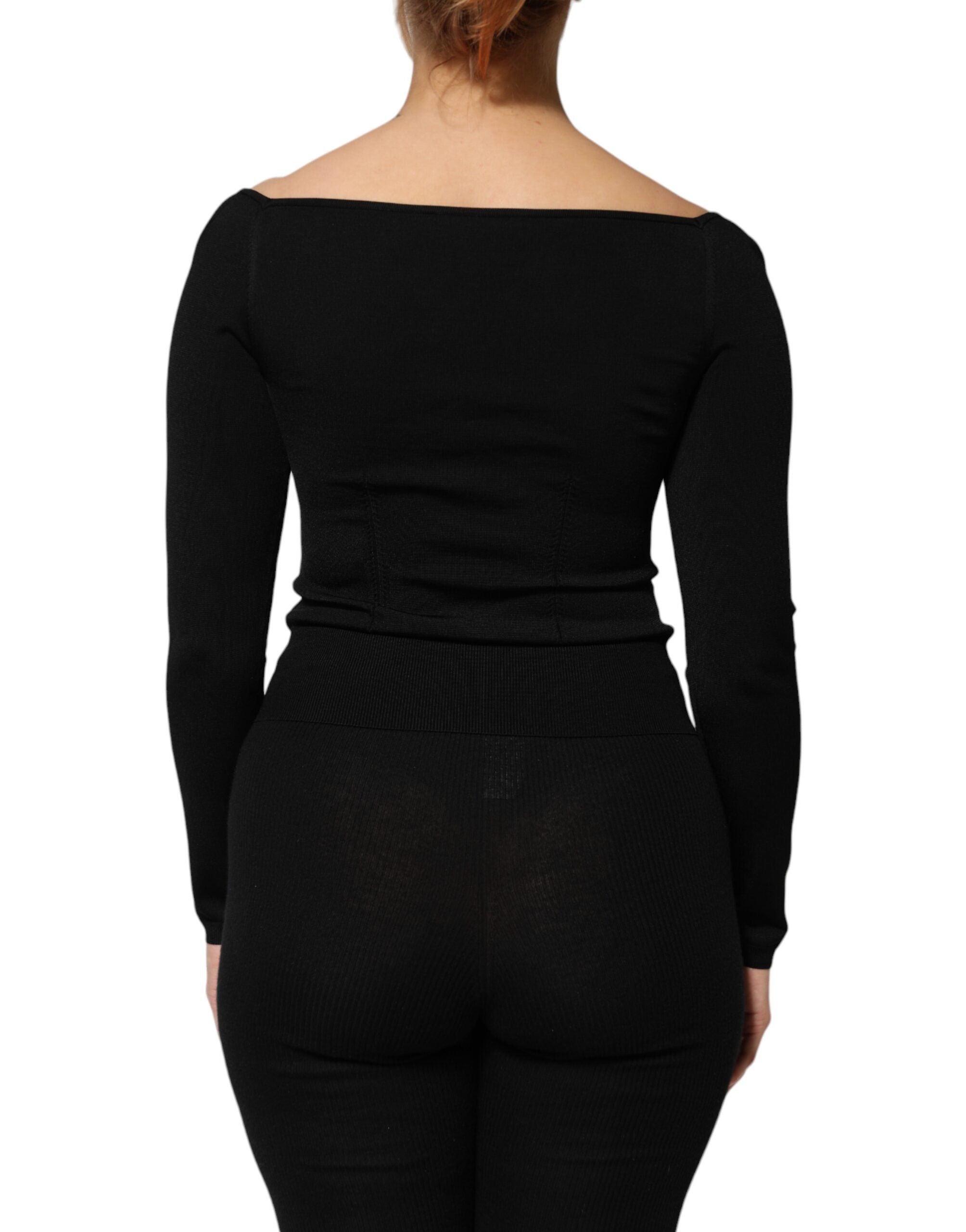 Dolce & Gabbana Schwarzer Viskose-Langarm-Pullover Bluse Top-4