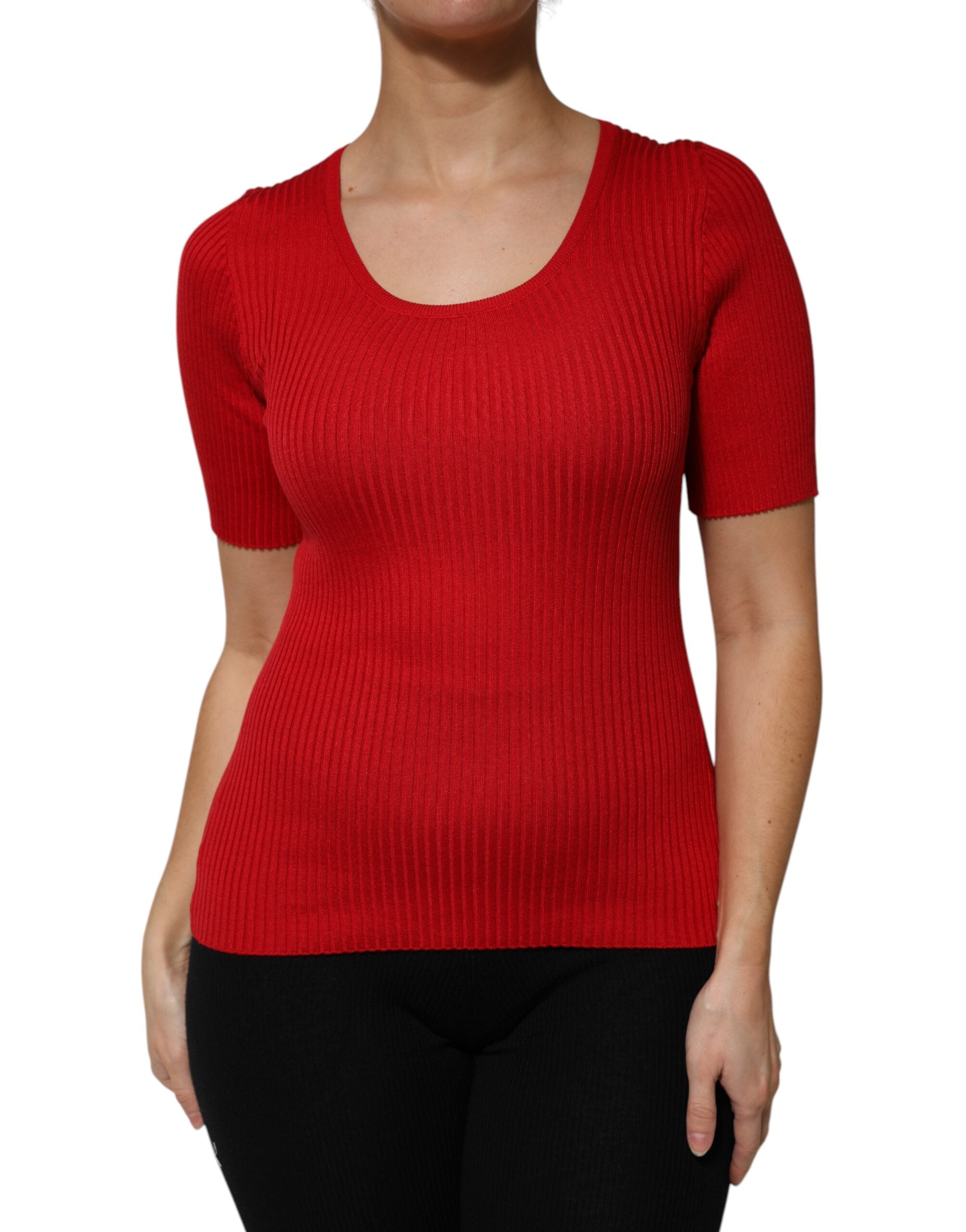Suéter rojo de manga corta con cuello redondo de Dolce & Gabbana-2
