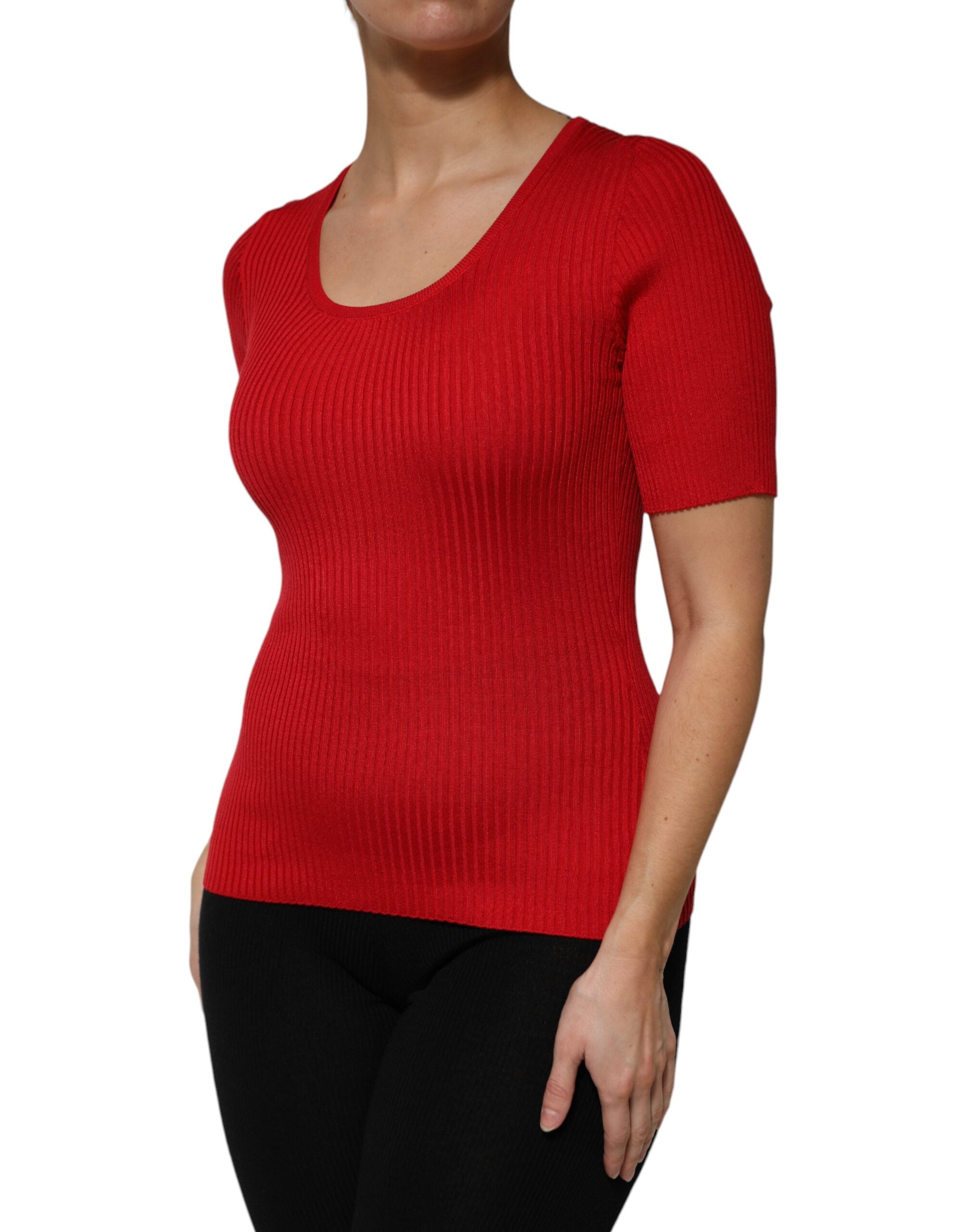 Suéter rojo de manga corta con cuello redondo de Dolce & Gabbana-3