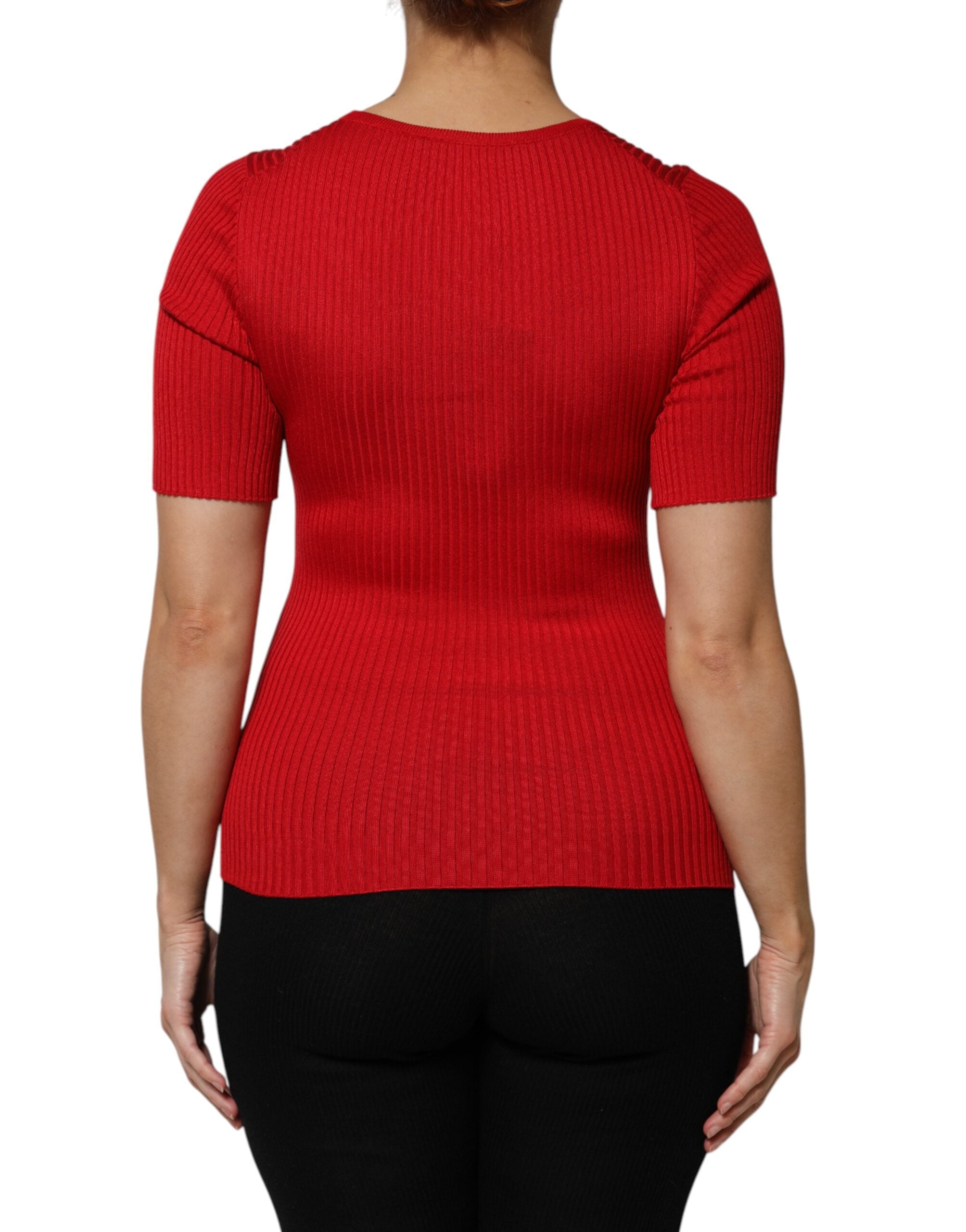 Suéter rojo de manga corta con cuello redondo de Dolce & Gabbana-4