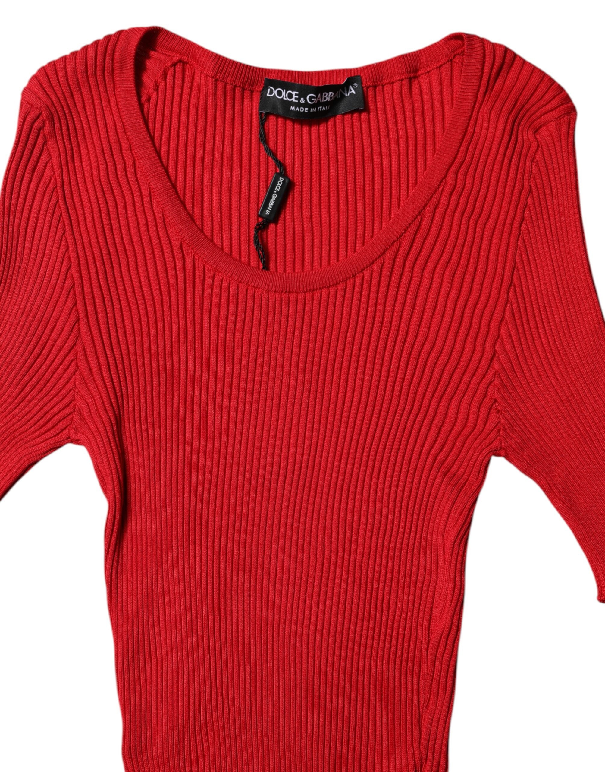 Suéter rojo de manga corta con cuello redondo de Dolce & Gabbana-7
