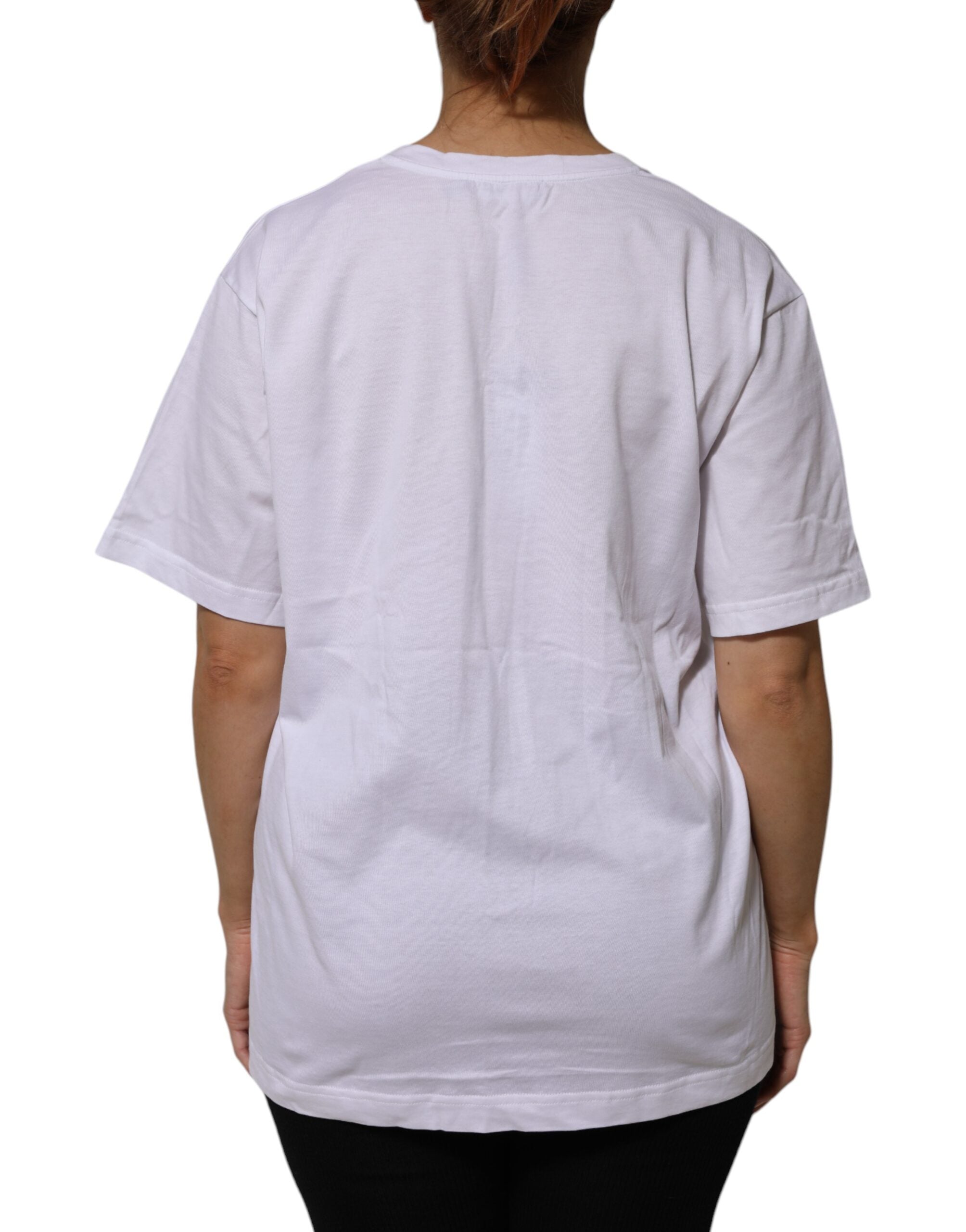 Dolce & Gabbana White Cotton Short-Sleeved V-Neck T-Shirt-4