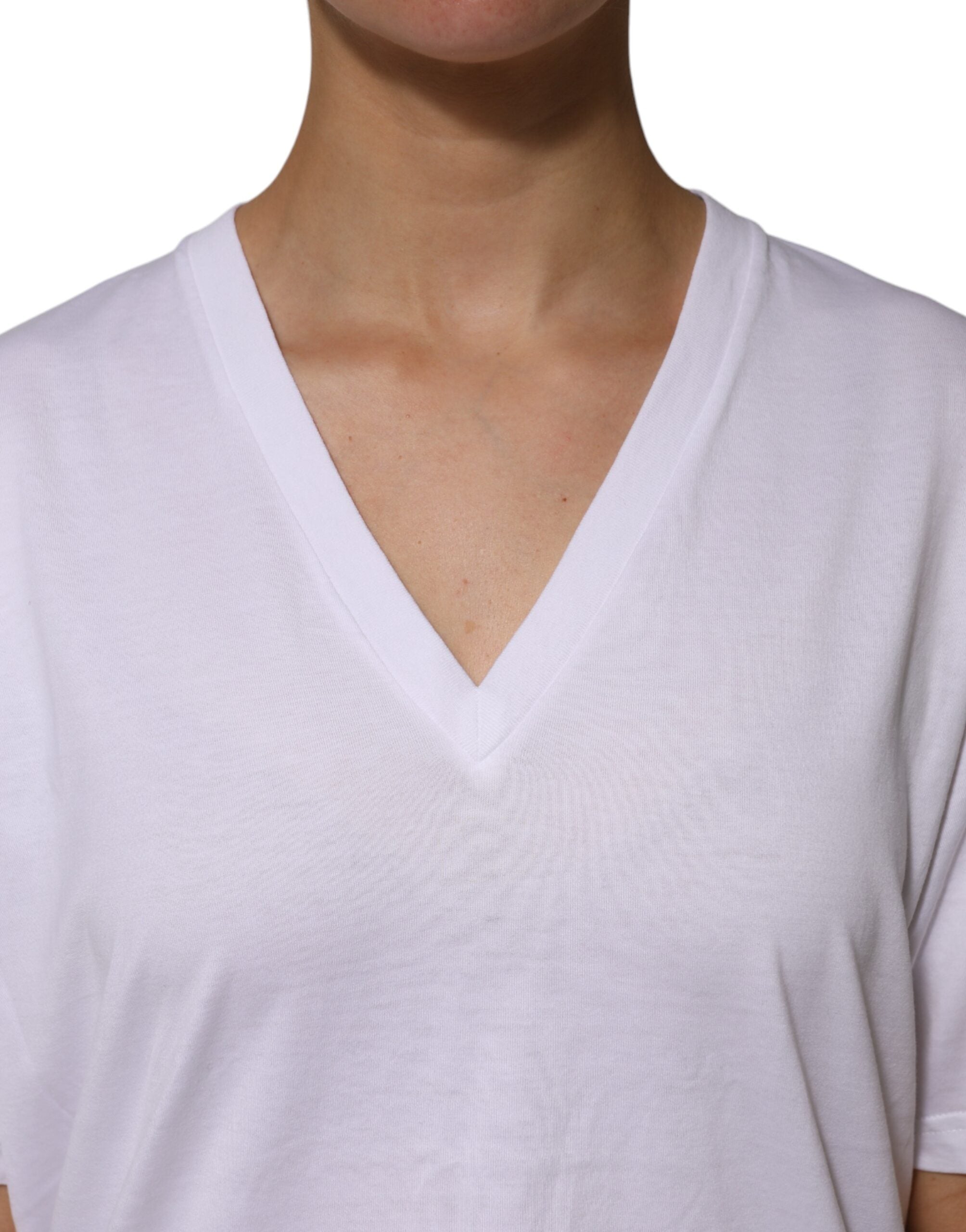 Dolce & Gabbana White Cotton Short-Sleeved V-Neck T-Shirt-5