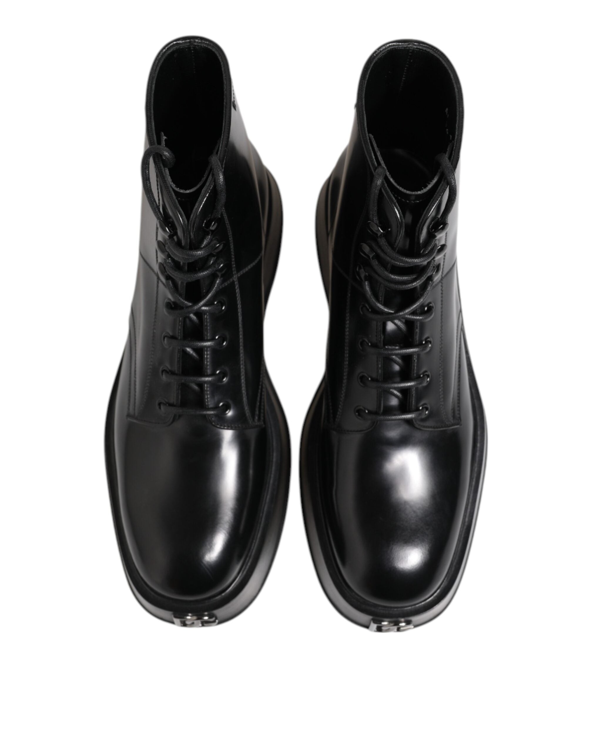 Dolce & Gabbana Black Leather Logo Ankle Boots Lace-up Shoes-3