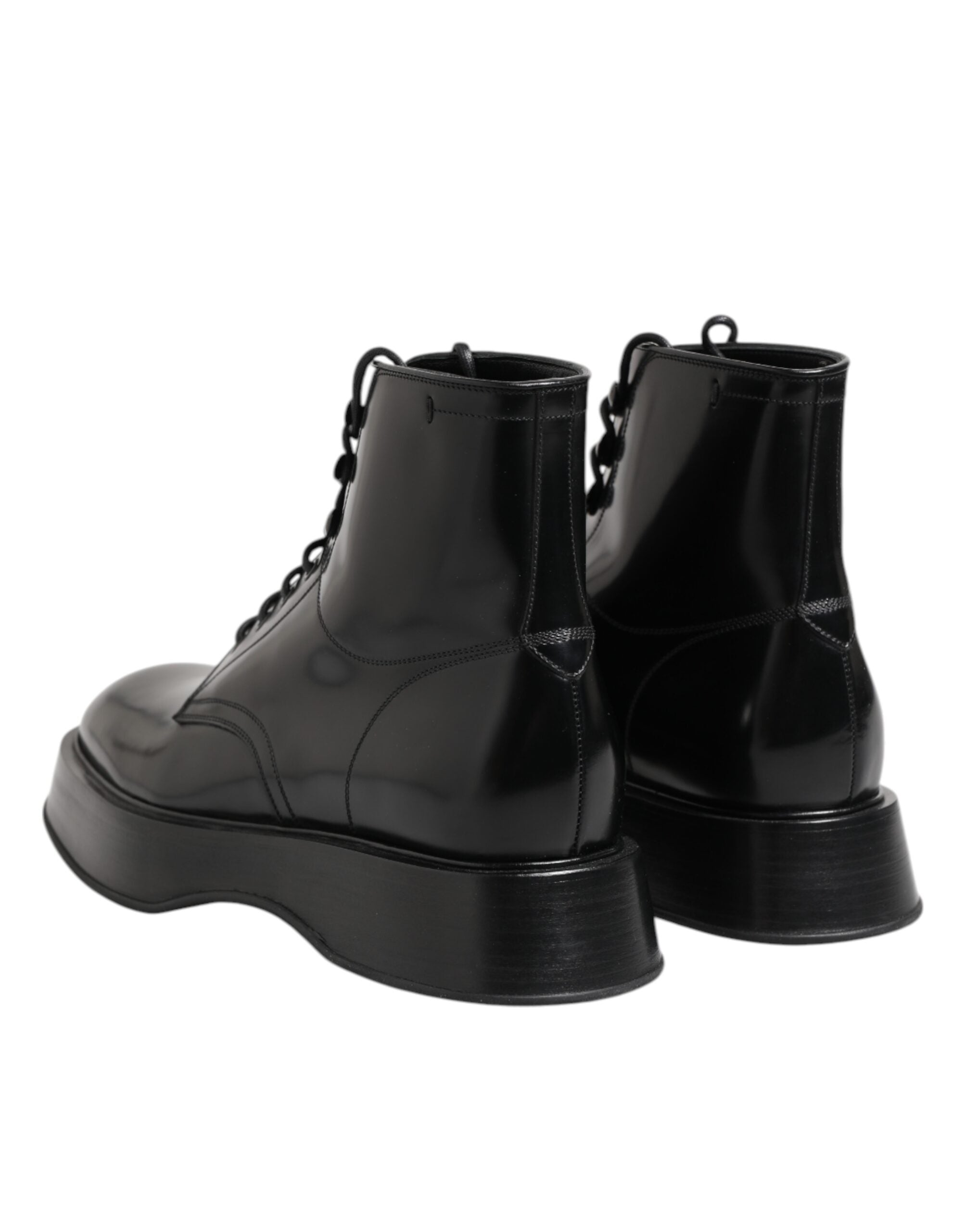 Dolce & Gabbana Black Leather Logo Ankle Boots Lace-up Shoes-5