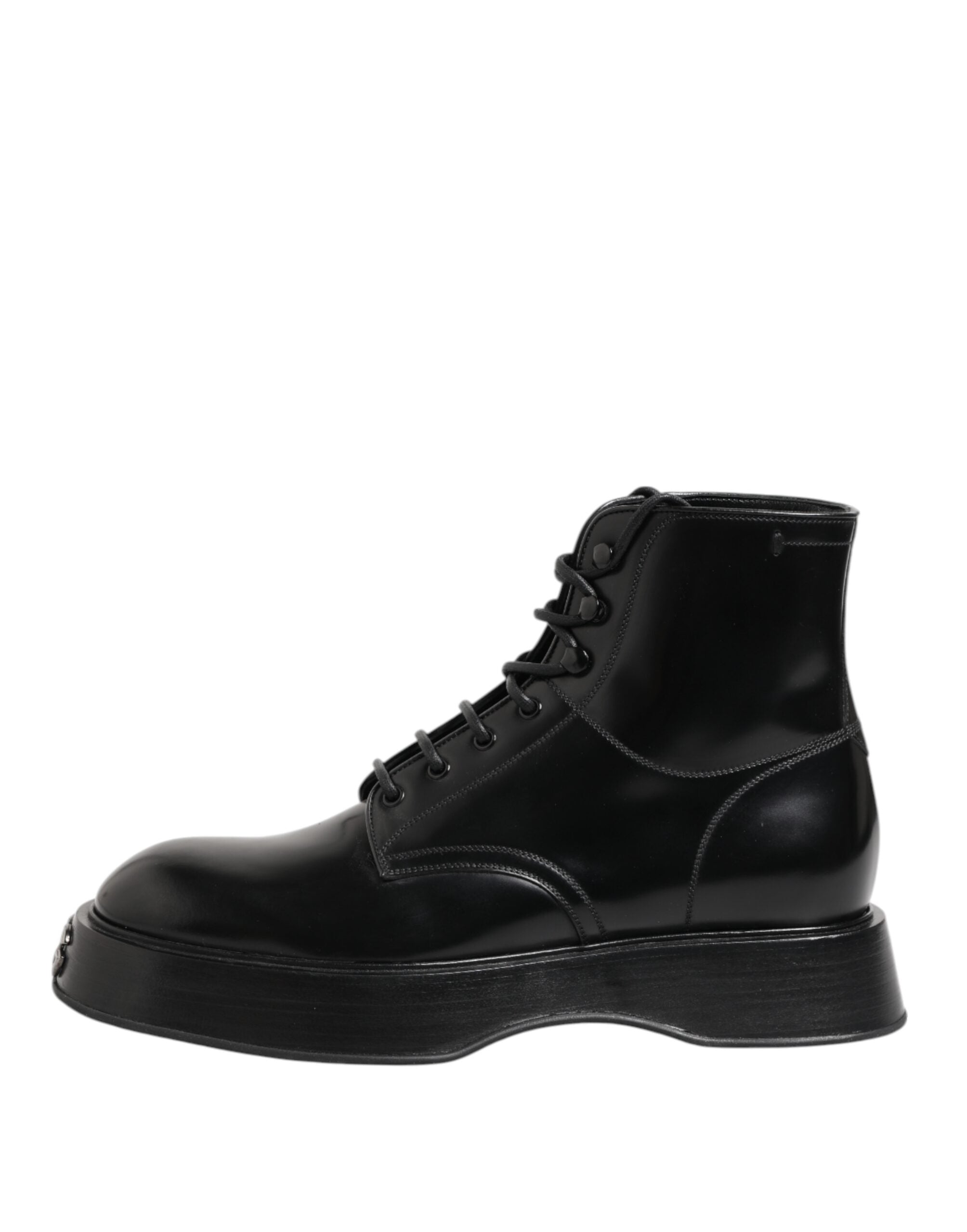Dolce & Gabbana Black Leather Logo Ankle Boots Lace-up Shoes-6