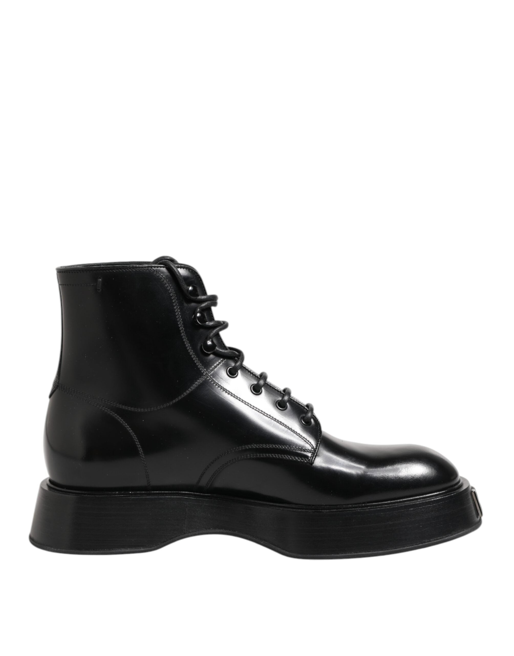 Dolce & Gabbana Black Leather Logo Ankle Boots Lace-up Shoes-1