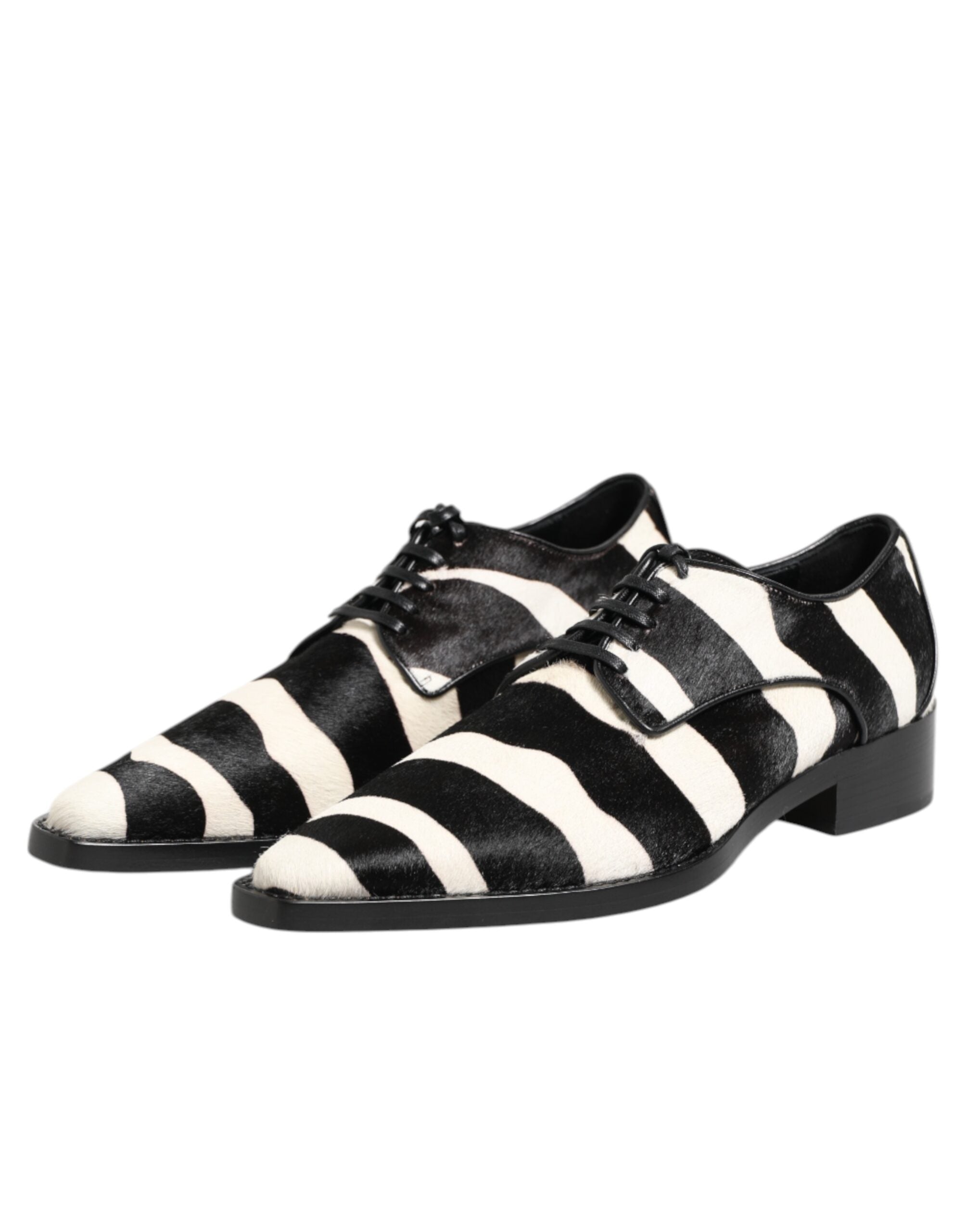 Dolce & Gabbana Black White Zebra Pony Fur Dress Shoes-4