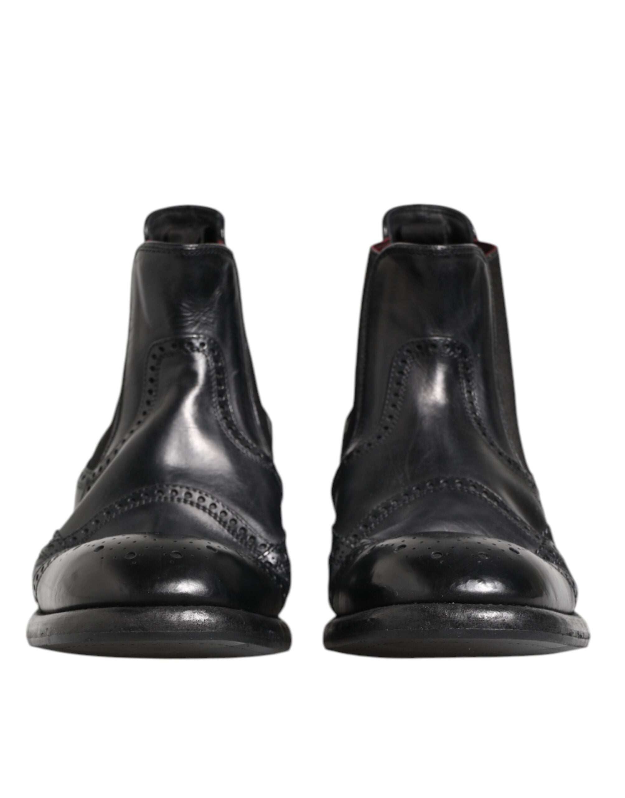 Dolce & Gabbana Black Leather Ankle Boots Slip On Shoes-2