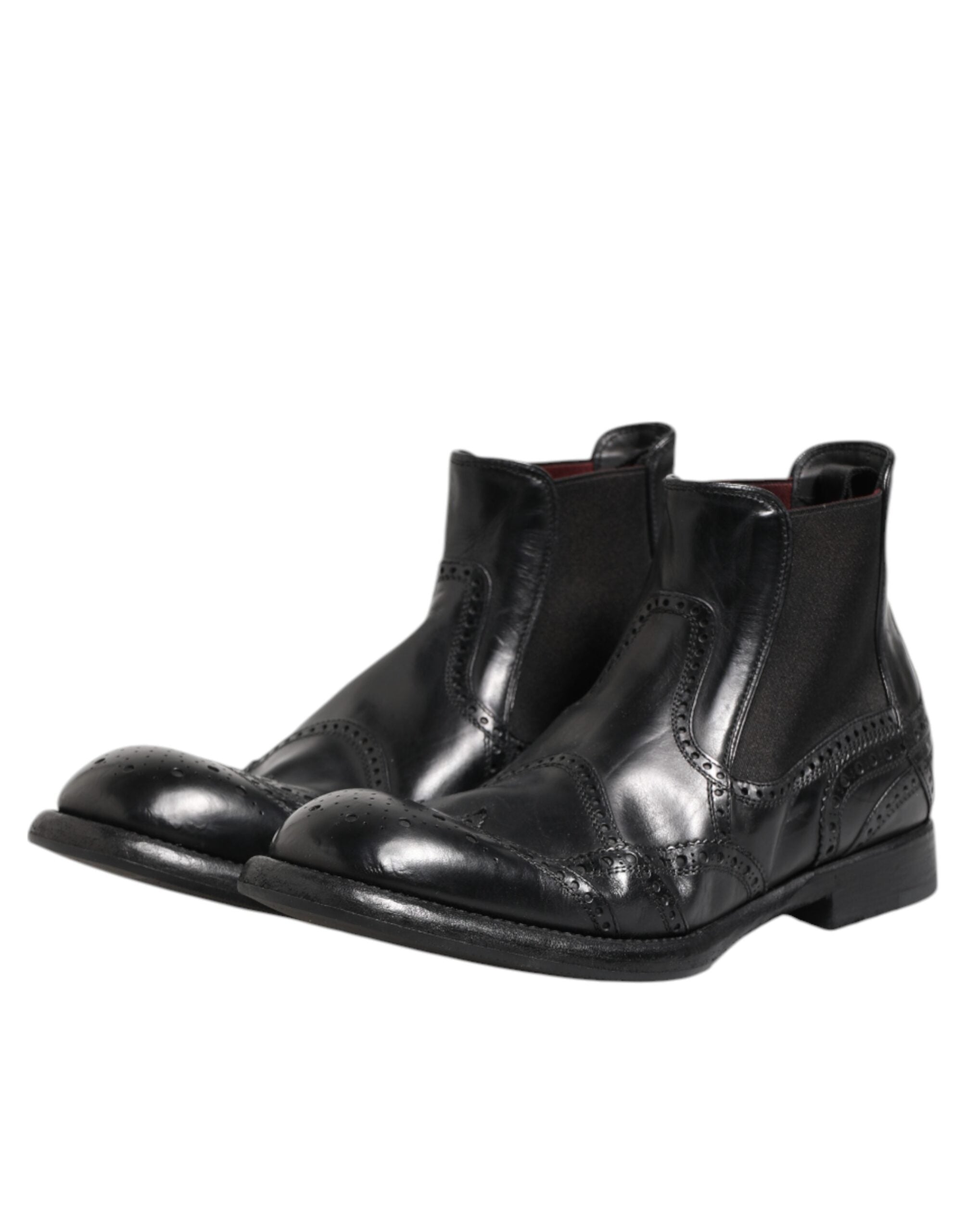 Dolce & Gabbana Black Leather Ankle Boots Slip On Shoes-4