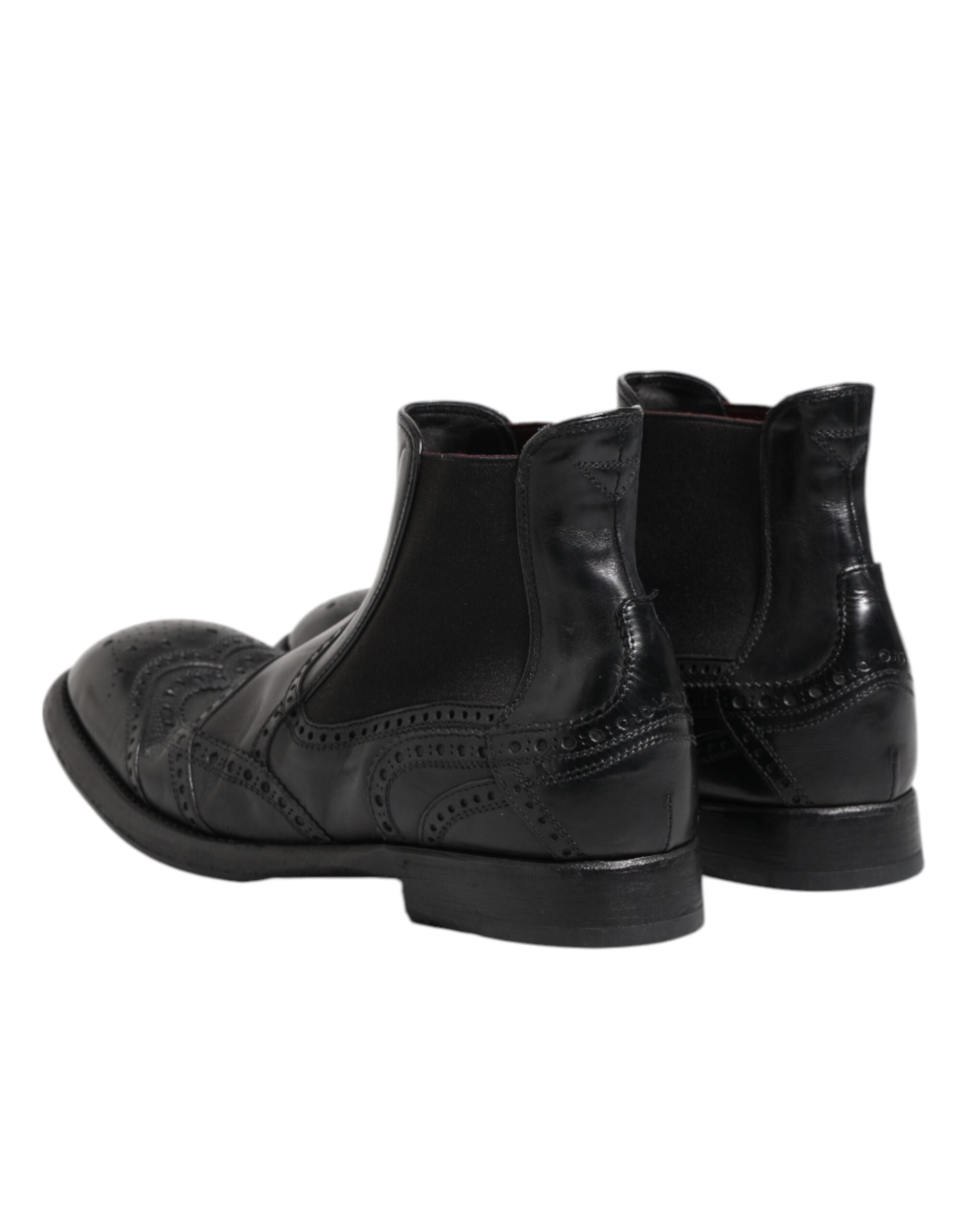 Dolce & Gabbana Black Leather Ankle Boots Slip On Shoes-5