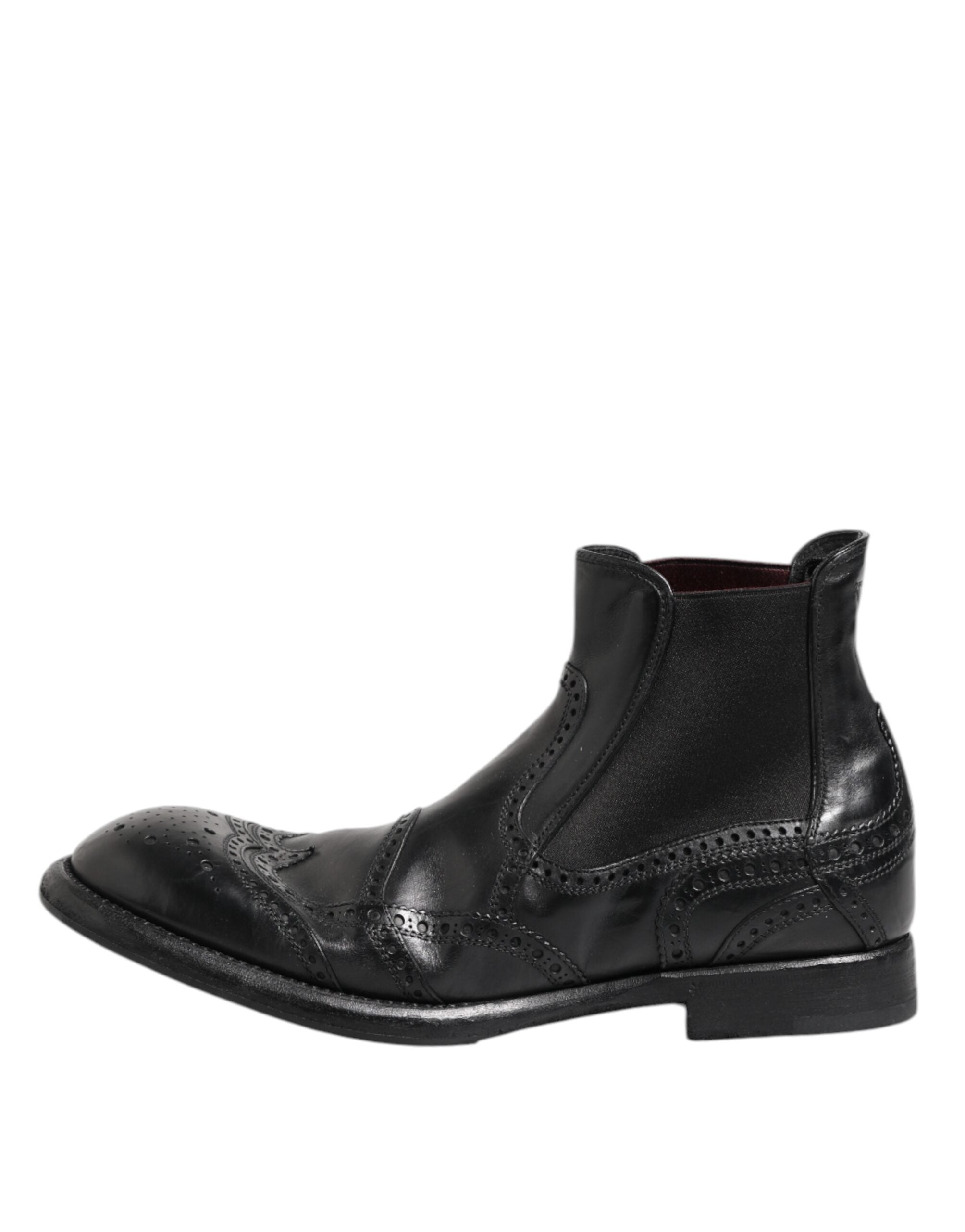 Dolce & Gabbana Black Leather Ankle Boots Slip On Shoes-6