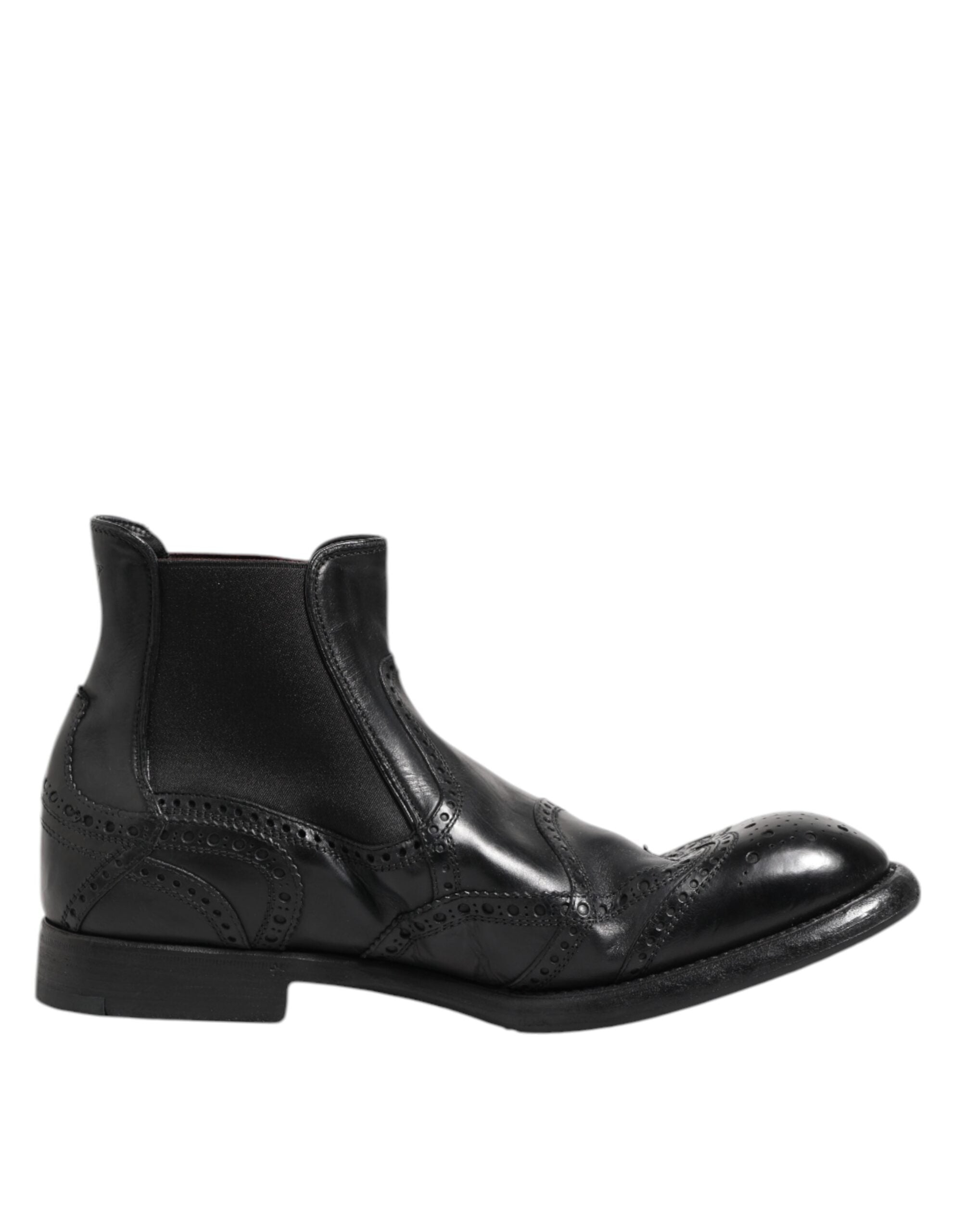 Dolce & Gabbana Black Leather Ankle Boots Slip On Shoes-7