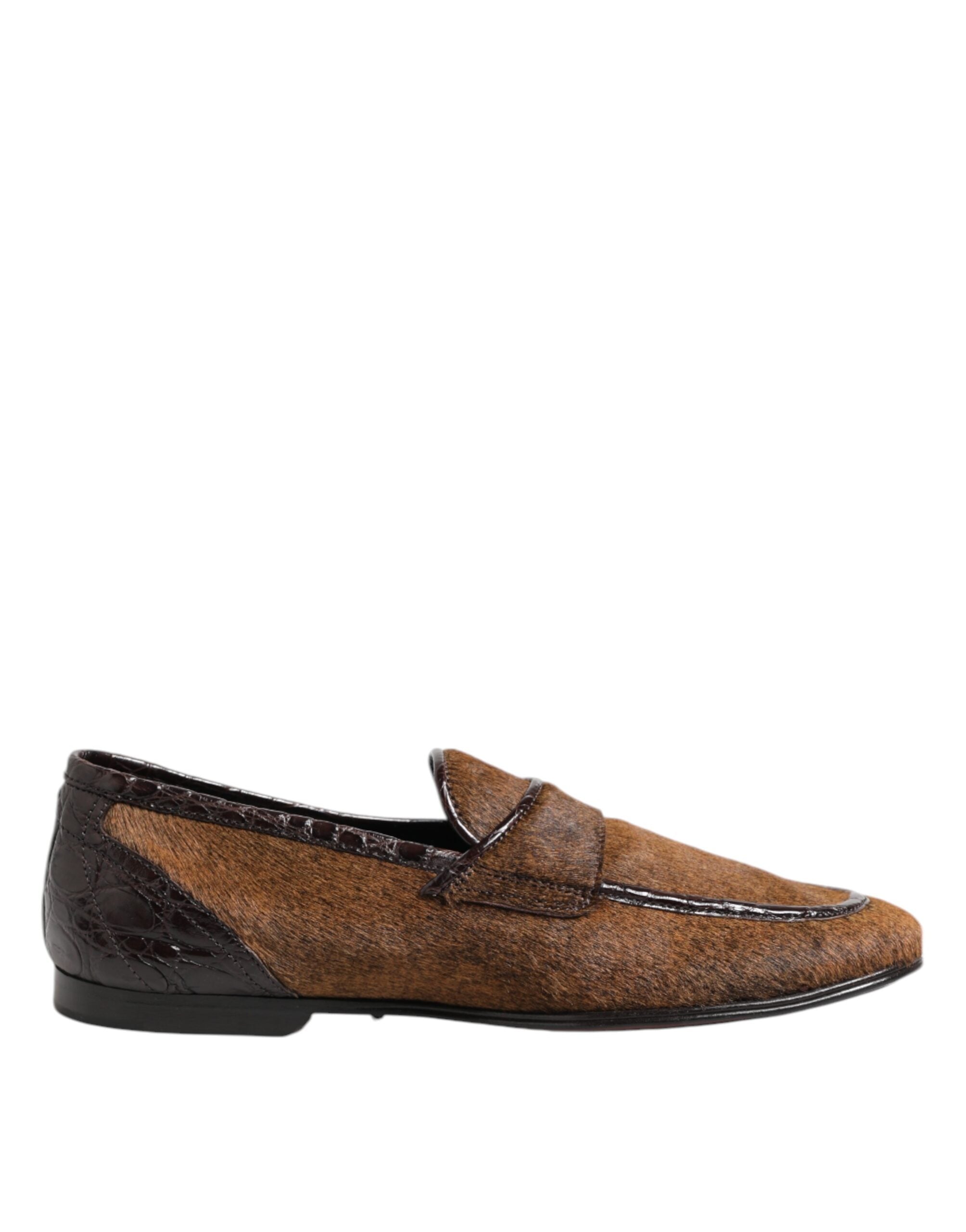 Dolce & Gabbana Brown Leather Loafers Slip On Men's Dress Shoes-1