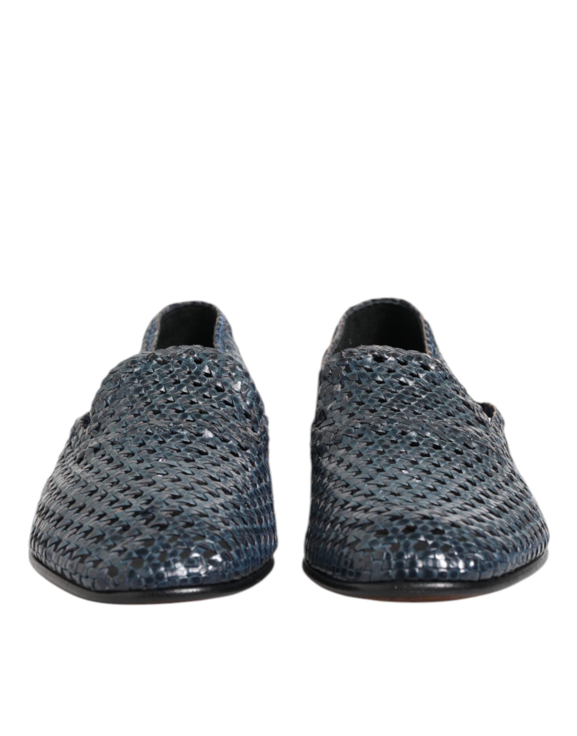 Dolce & Gabbana Blaue gewebte Leder Slipper Schuhe-2