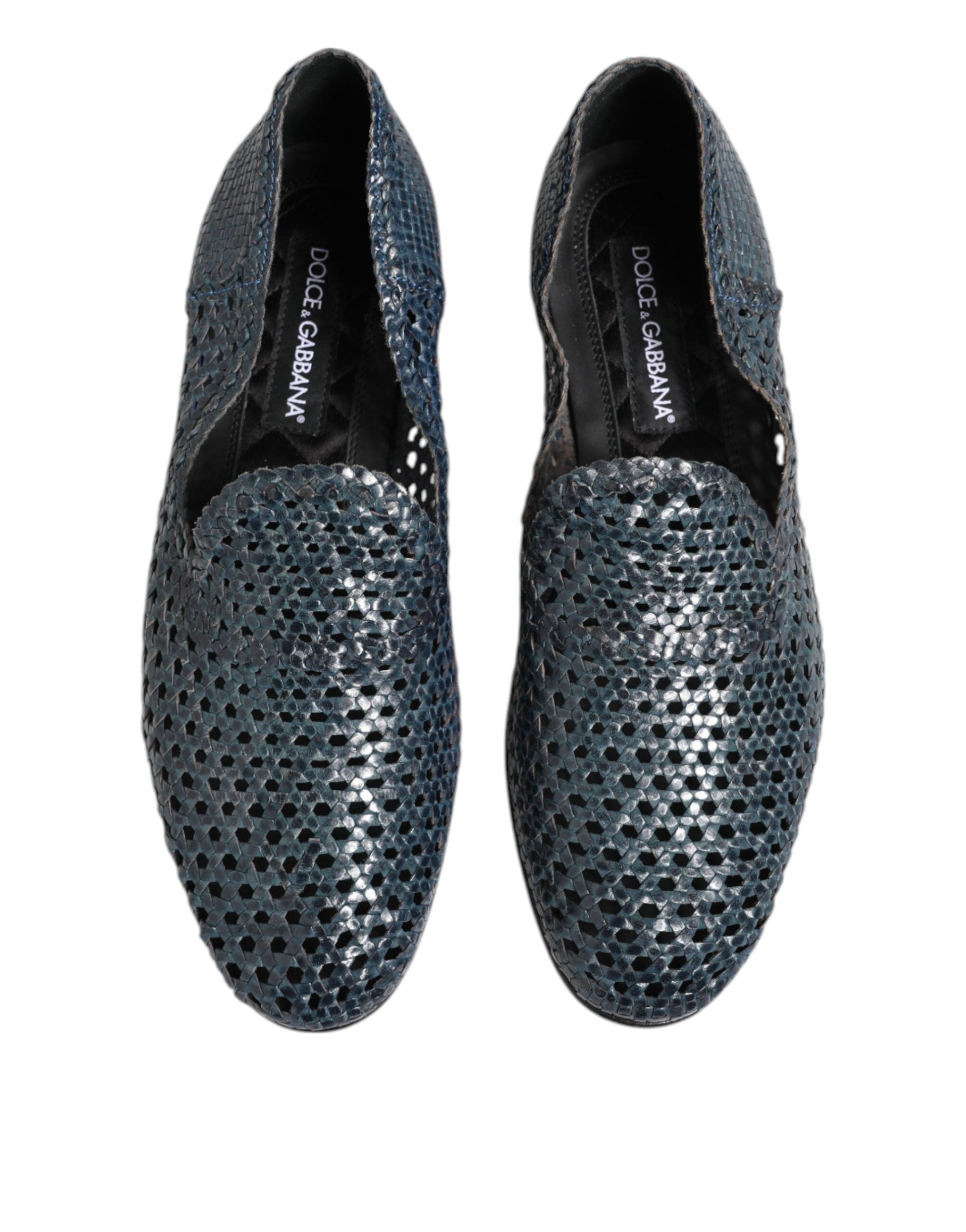 Dolce & Gabbana Blaue gewebte Leder Slipper Schuhe-3
