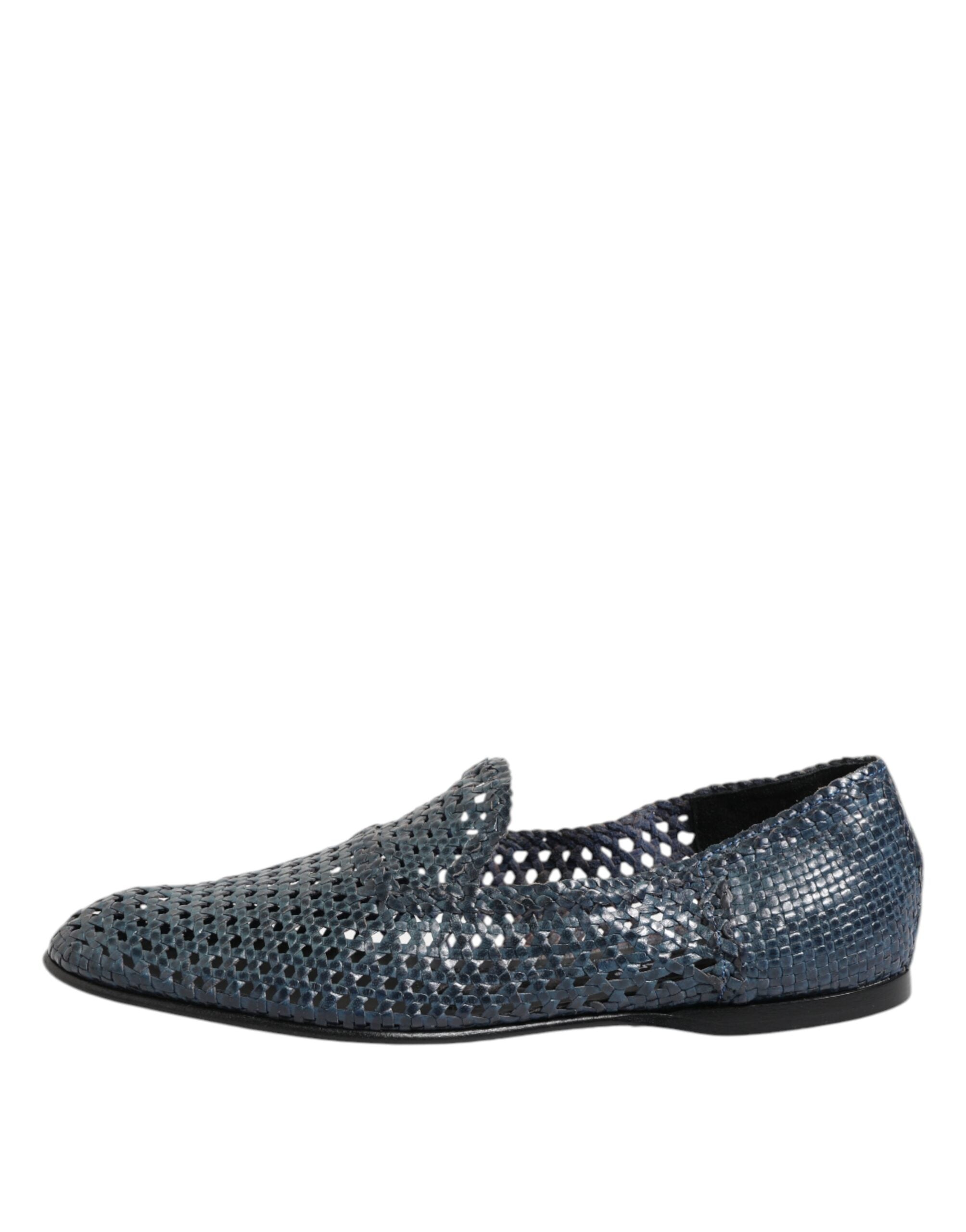 Dolce & Gabbana Blaue gewebte Leder Slipper Schuhe-6