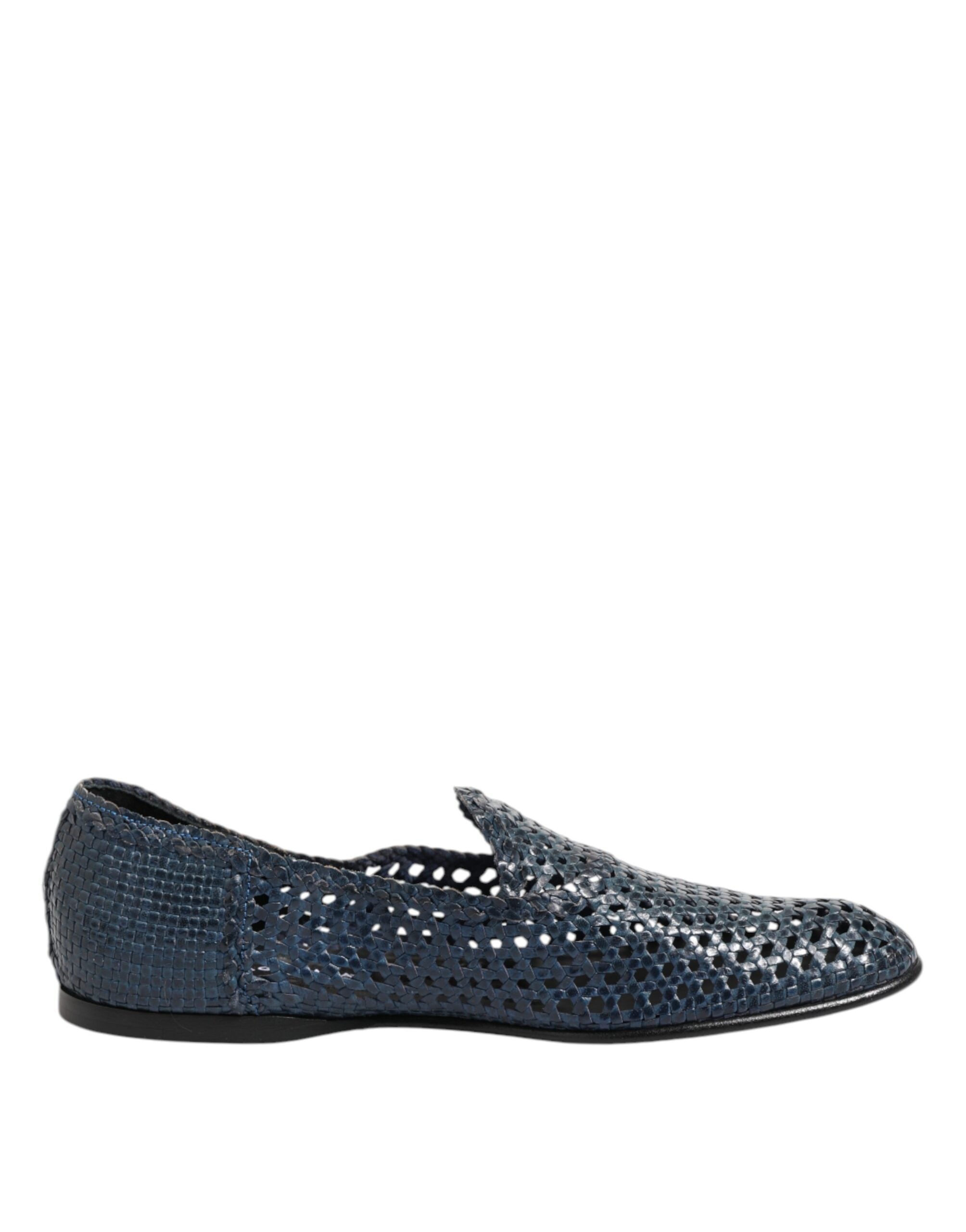 Dolce & Gabbana Blaue gewebte Leder Slipper Schuhe-7