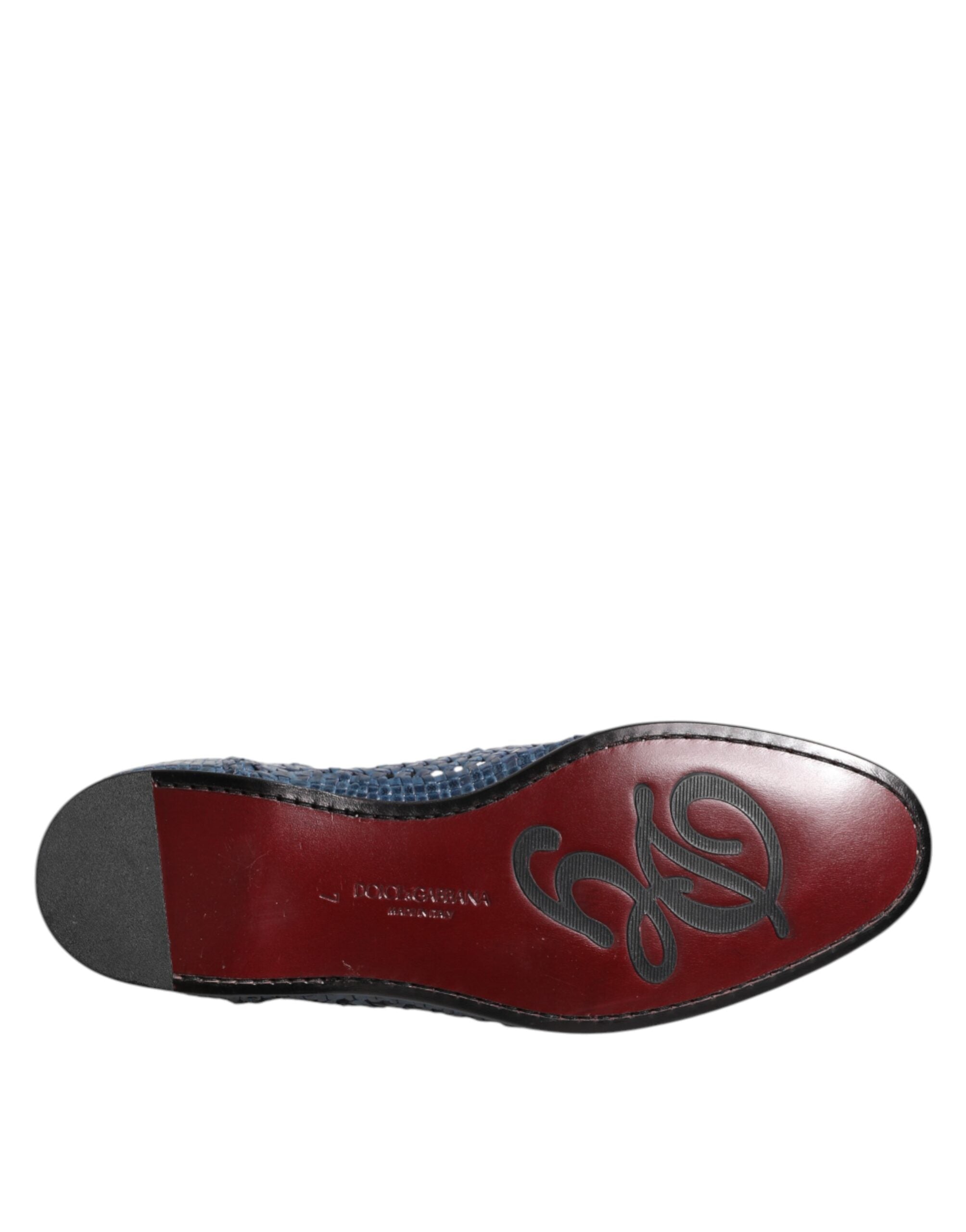 Dolce & Gabbana Blaue gewebte Leder Slipper Schuhe-8
