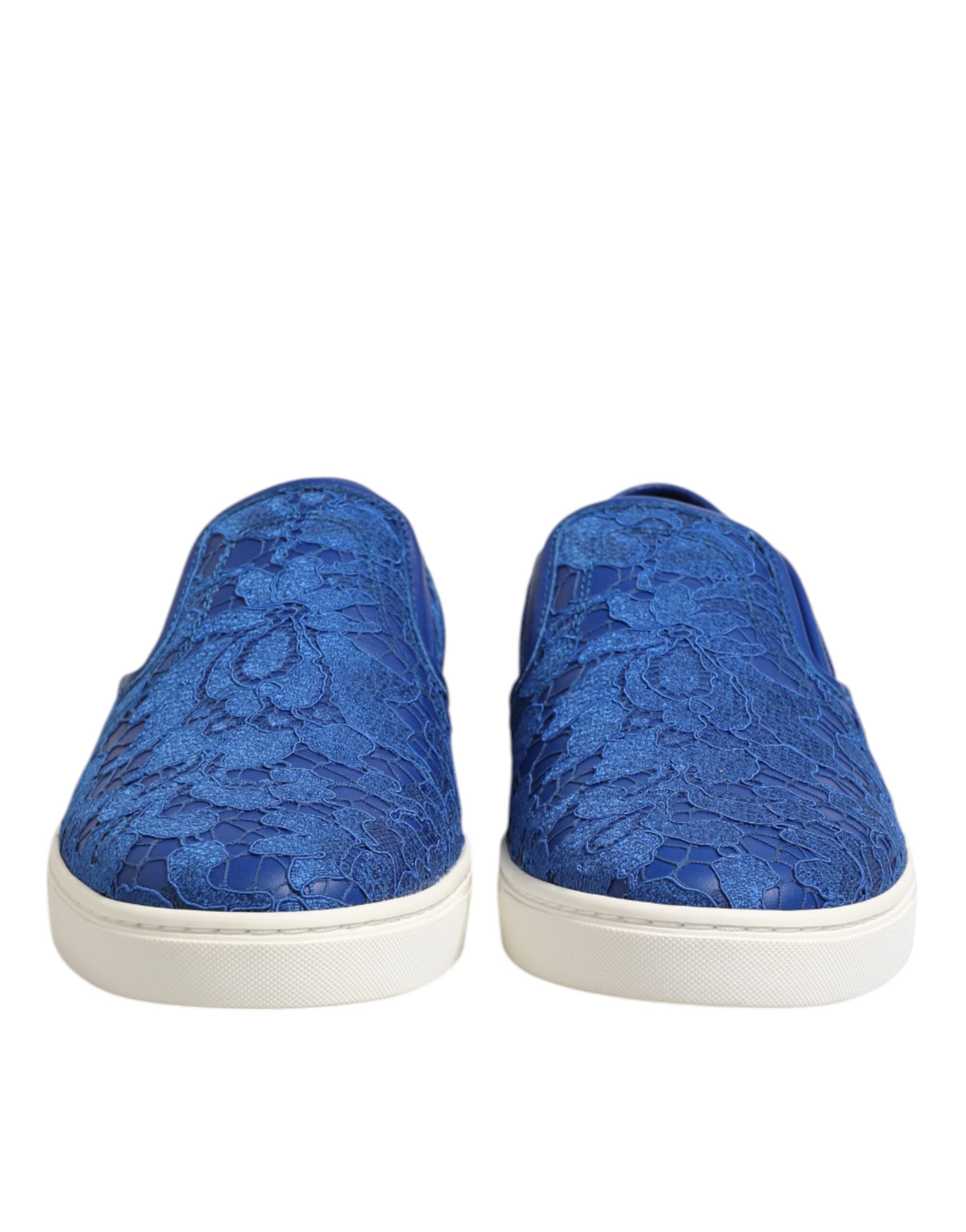 Dolce & Gabbana Blaue Leder Spitze Slip On Sneaker Schuhe-2