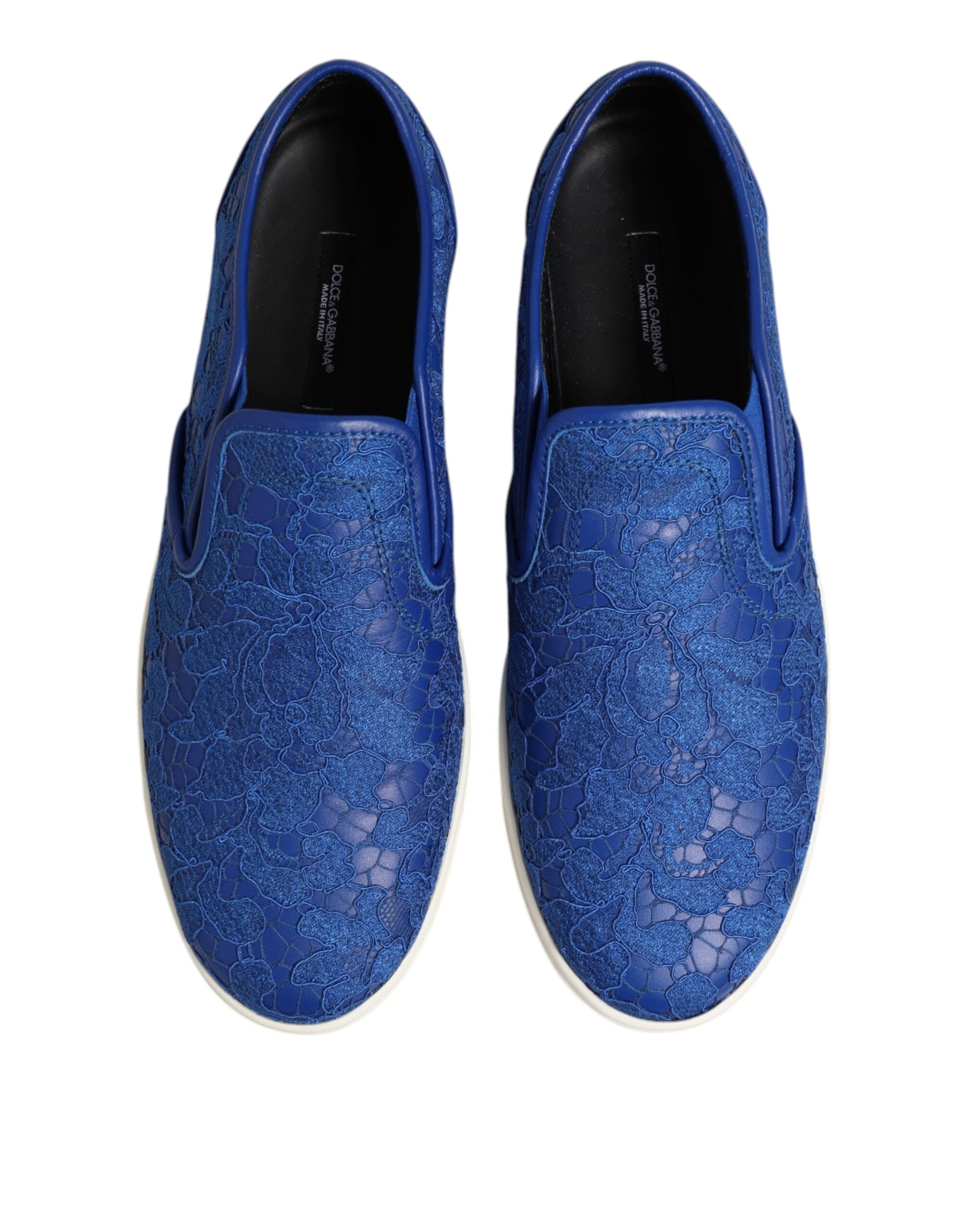 Dolce & Gabbana Blaue Leder Spitze Slip On Sneaker Schuhe-3
