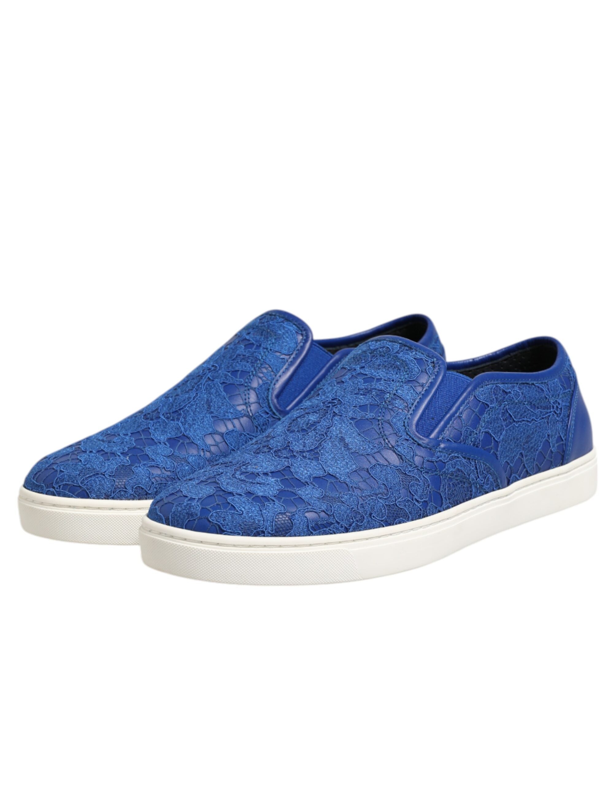 Dolce & Gabbana Blaue Leder Spitze Slip On Sneaker Schuhe-4
