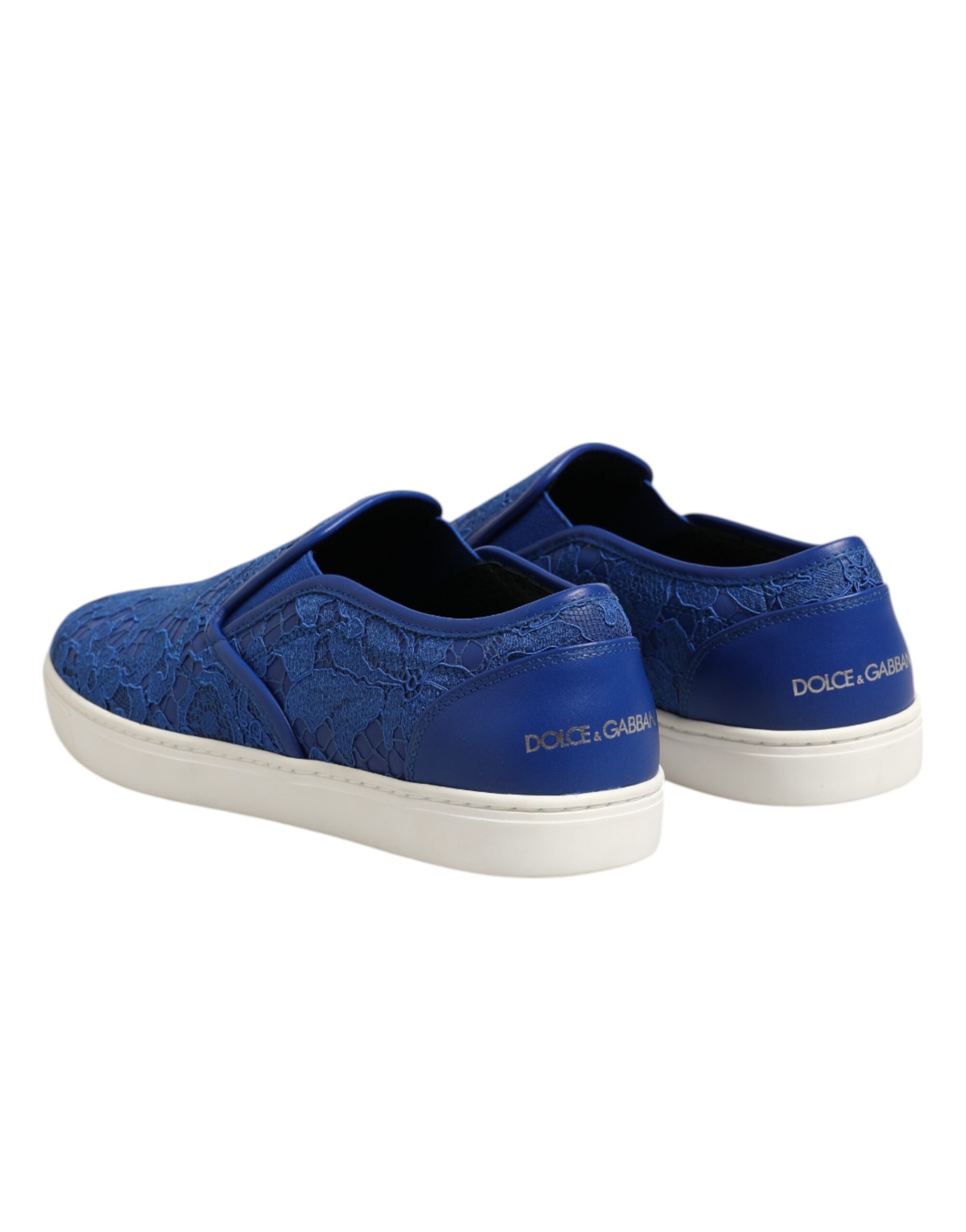 Dolce & Gabbana Blaue Leder Spitze Slip On Sneaker Schuhe-5